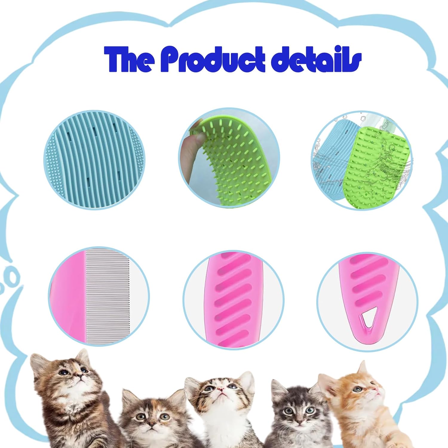 2Pcs Cat Brush (Blue and Green) and 2Pcs Pink Flea Comb for Cats (Large 1Pcs and Small 1Pcs), Cat Brush for Short Haired Cats, Multifunctional Cat Brushes for Long Haired Cats 5 71l I8PHFIL. AC SL1500