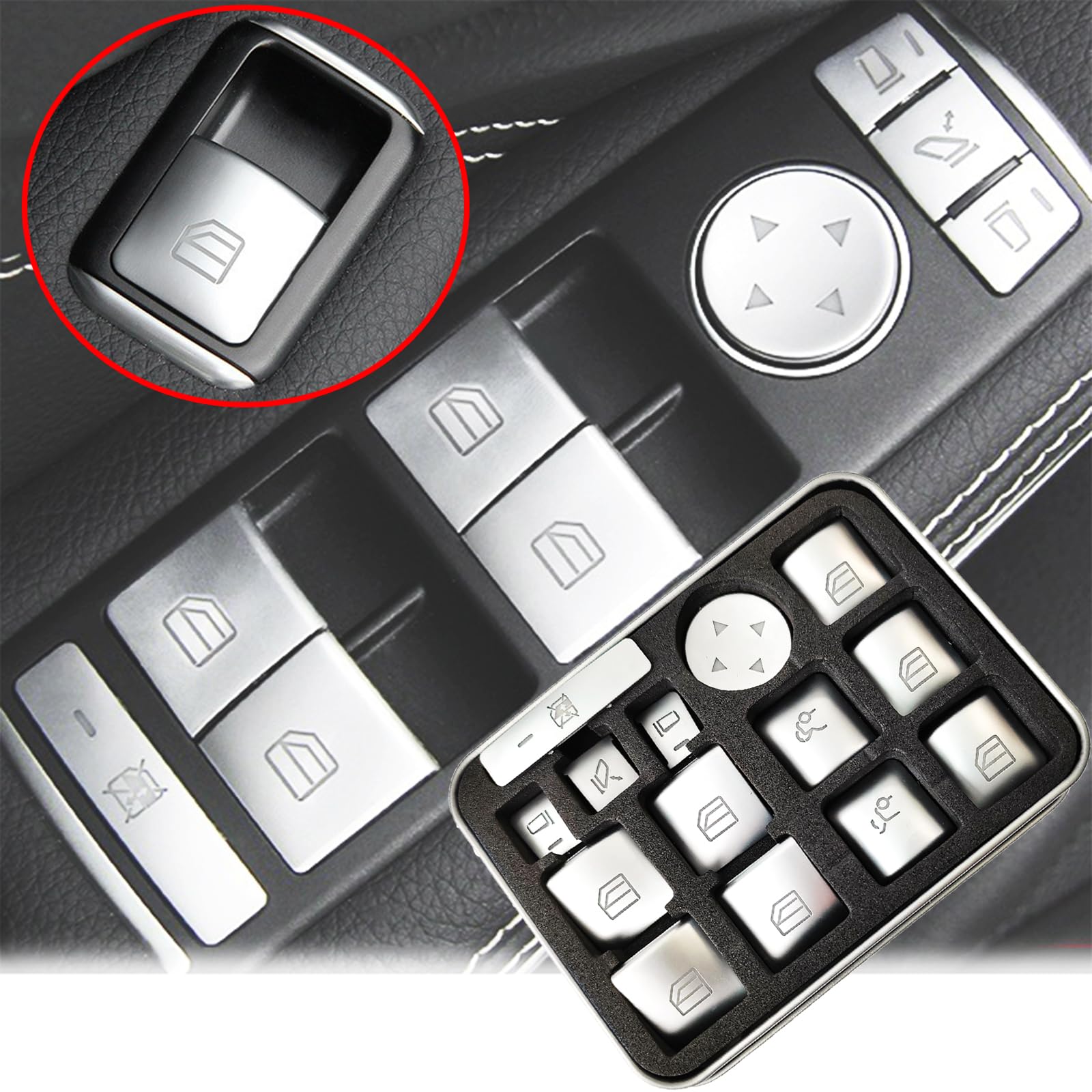 14Pcs Window Switch Button Stickers Glass Lift Repair Trim Interior Door Power for Mercedes Benz C E GLA CLA C180 C200 C230 C250