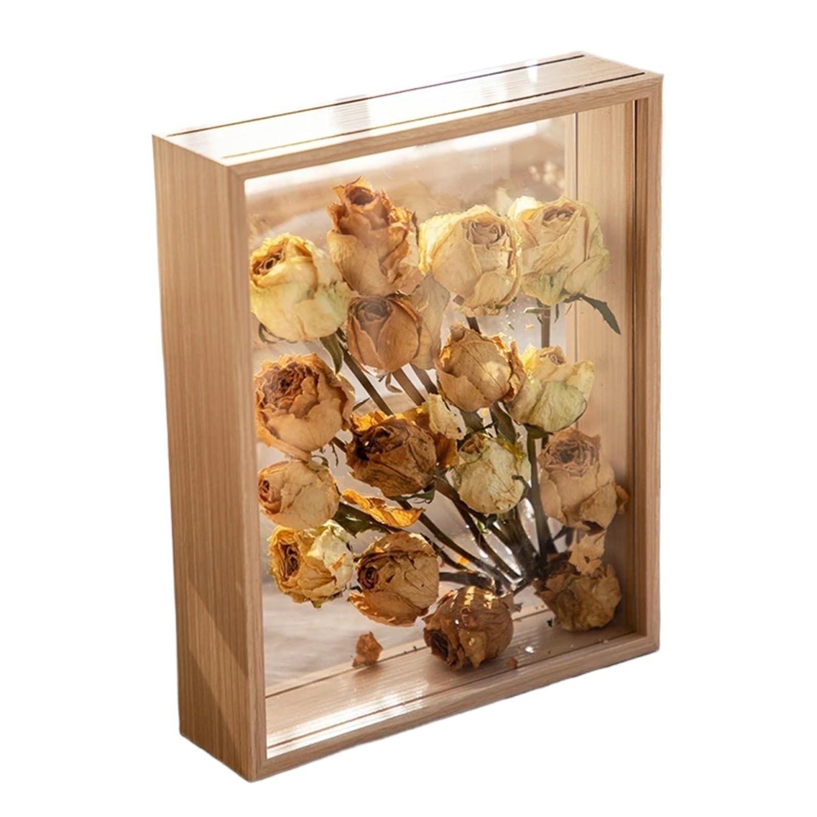 2PCS 4cm Deep Transparent Shadow Box Frames Bouquet Display Flower Case For Crafts 3D Picture Memorabilia Memory Wooden Tabletop for Tabletop and Wall(Brown,13X18cm)