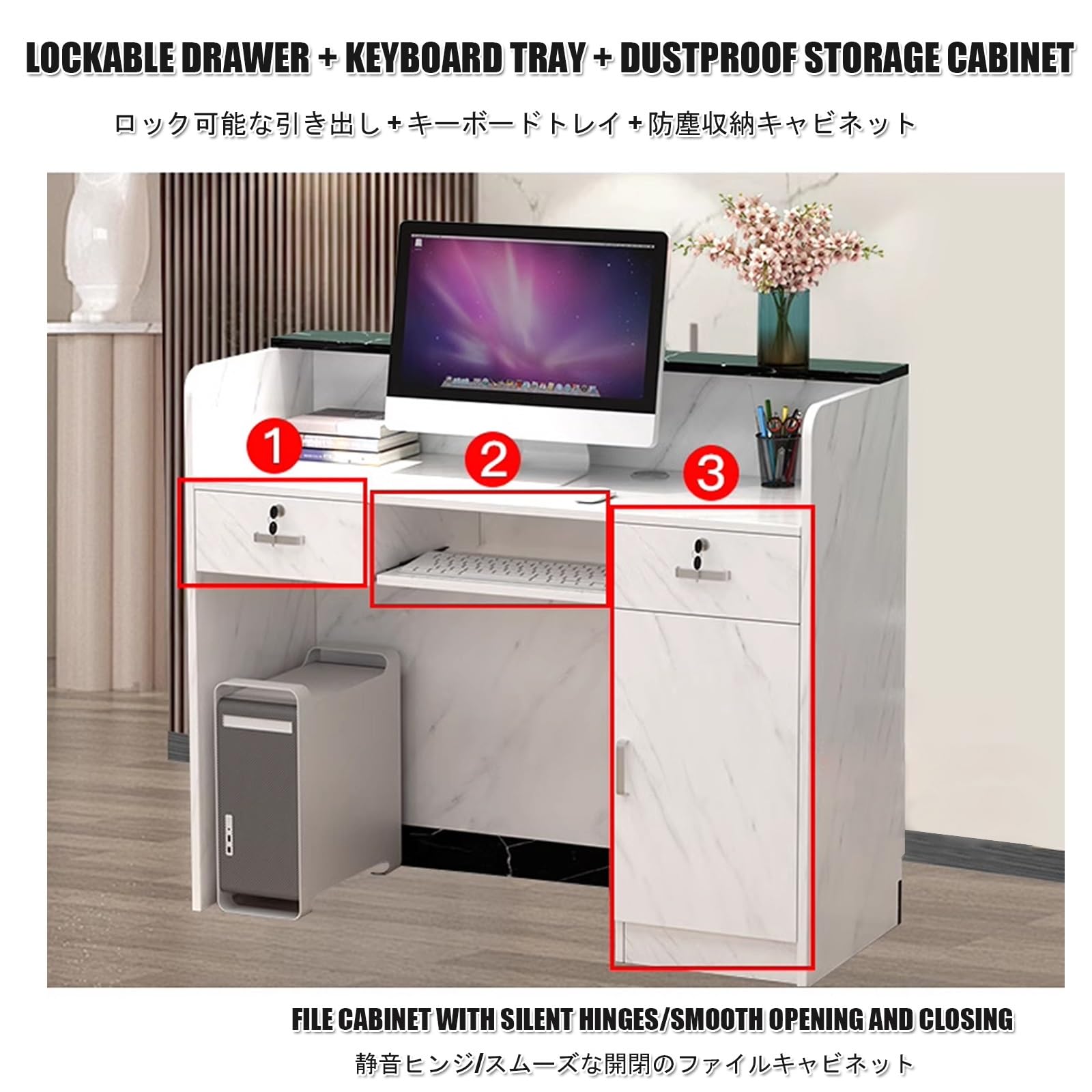 Nowoczesne biurko do salonu i supermarketu, kasjer, wszechstronne meble biurowe i detaliczne, idealne do klinik, sklepów, holów, użytku domowego (dł. 120 cm)