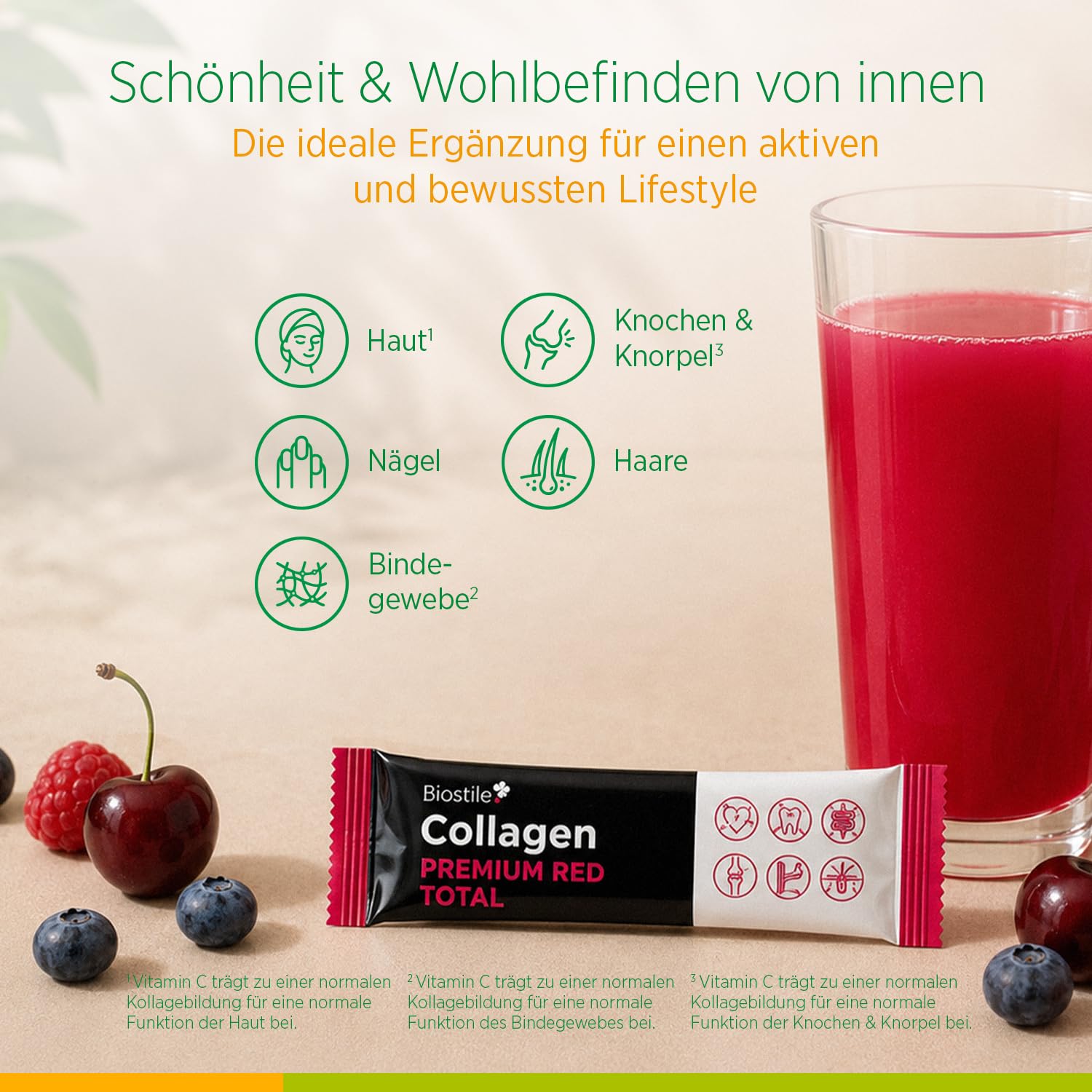 Collagen Premium Red Total – 30 Beutel mit 8600 mg hydrolysiertem Kollagen, Vitamin C, Curcumin, Shilajit, Zink, Kupfer, Biotin, Mangan und Silizium für Haut, Gelenke und Knochen