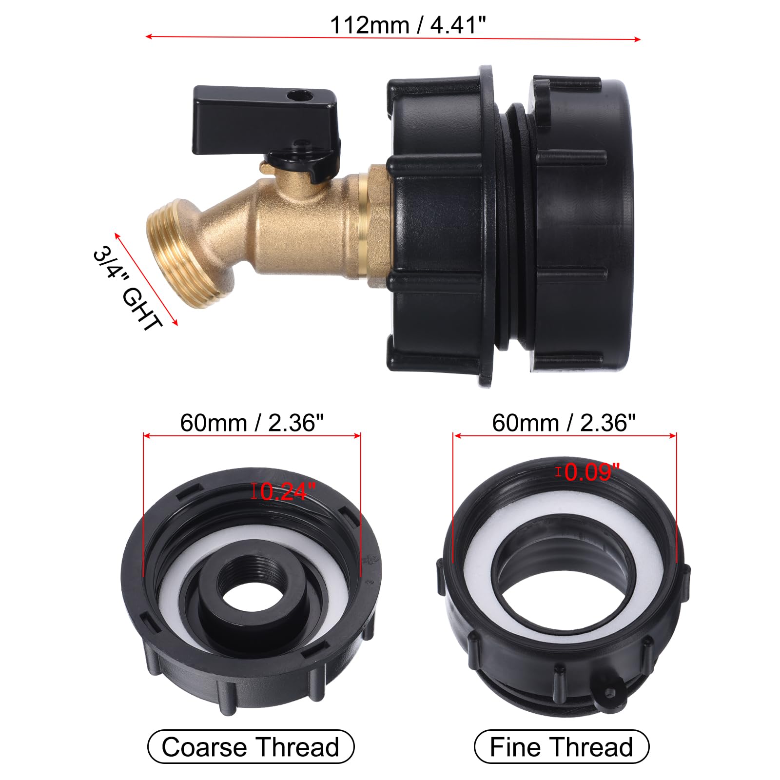PATIKIL 275-330 Gallon IBC Tote Water Tank Adapter 2" Fine Thread 3/4" NPT Inlet x 3/4" GHT Brass Hose Faucet Valve Tool IBC Water Tank Fitting for Garden Hose - Image 2