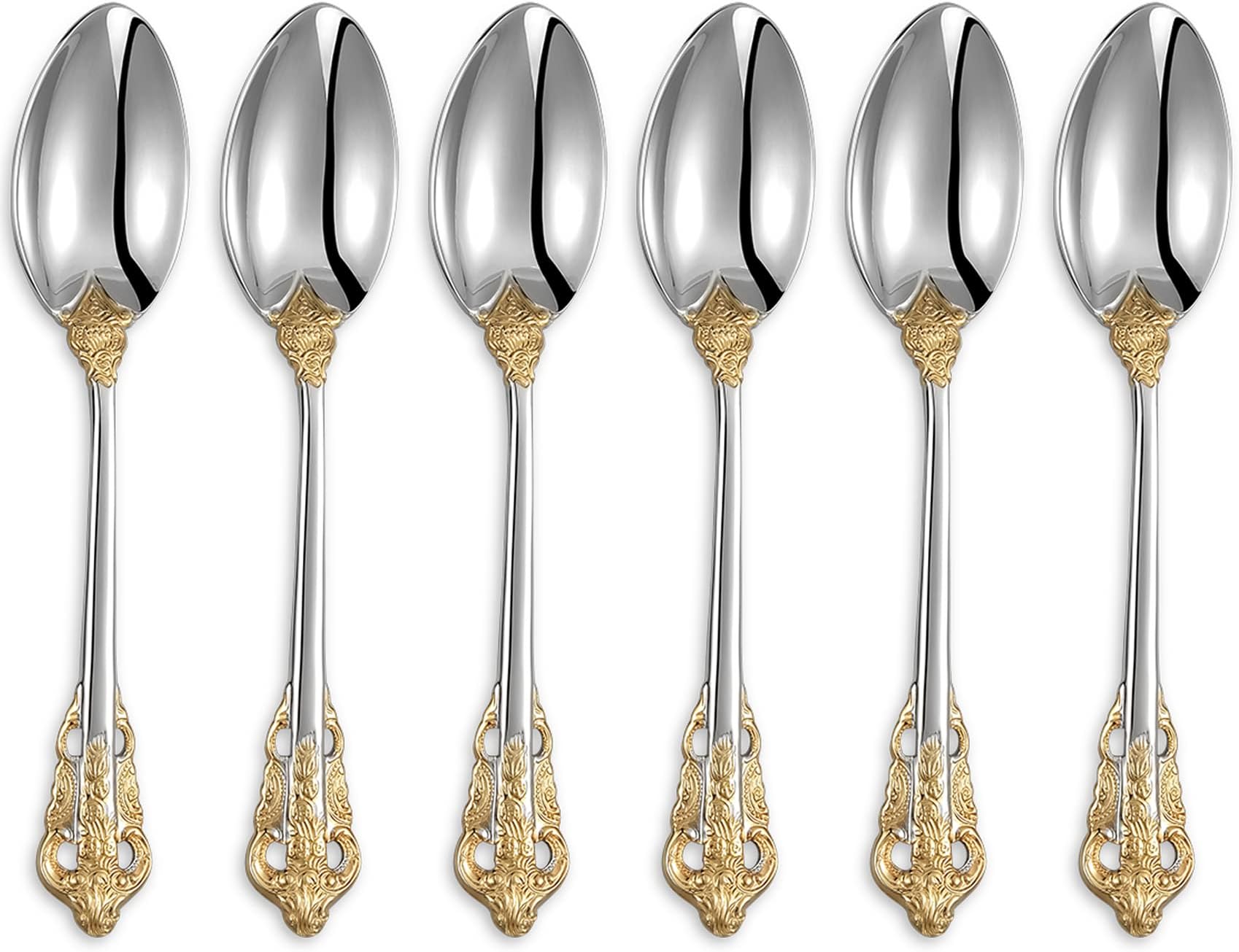 KEAWELL Luxurious 5.1-Inch Espresso Spoons Set - 6 Pieces - Mini Coffee Spoon, 18/10 Stainless Steel - Gorgeous Design with Exceptional Mirror Polished Finish (Gold Accent)