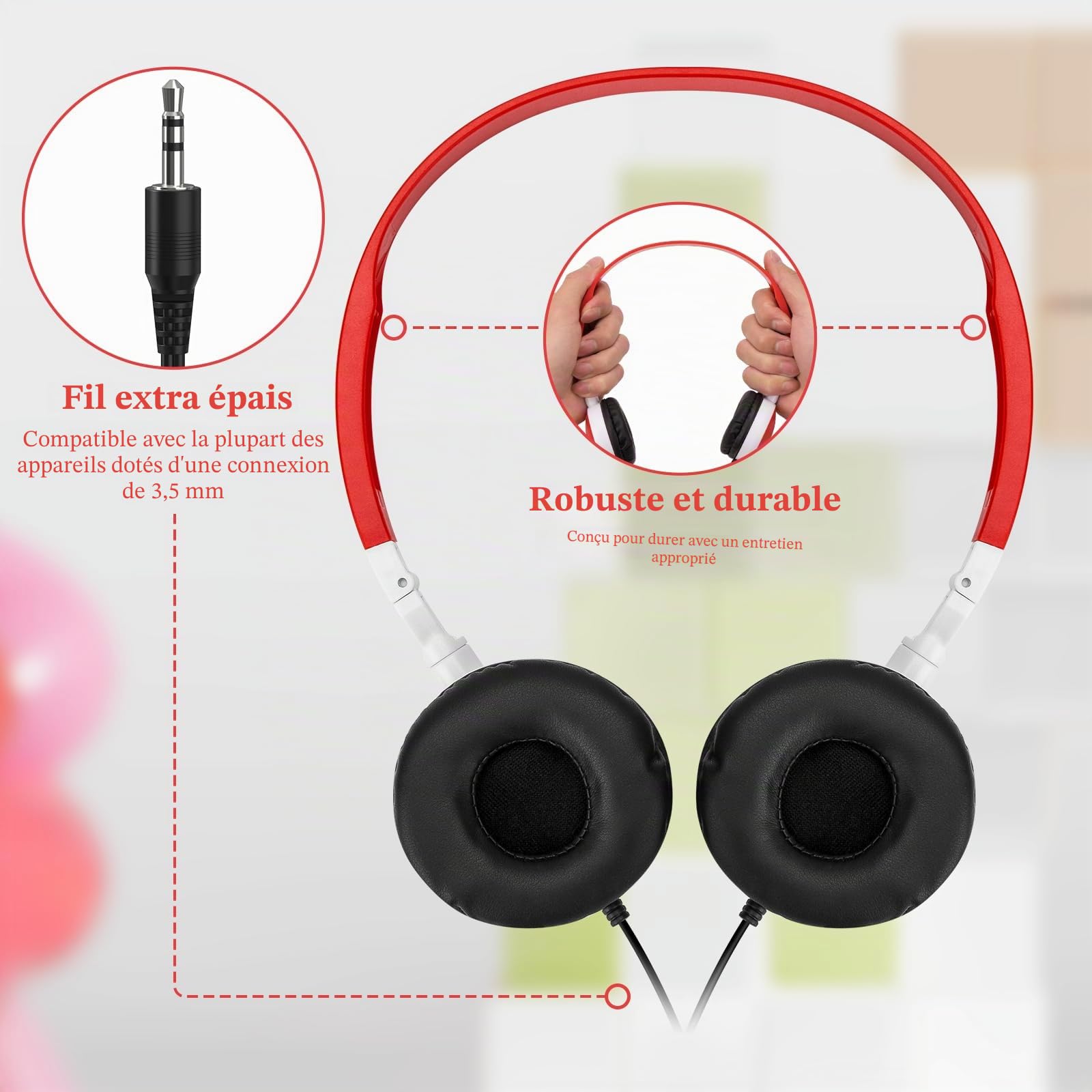 GEEKRIA Pack de 12 Casques pour Classe, Casques Enfants filaires réglables avec Prise Jack 3,5 mm, Casques on-Ear en Gros pour école, élèves, bibliothèques, Salle Informatique
