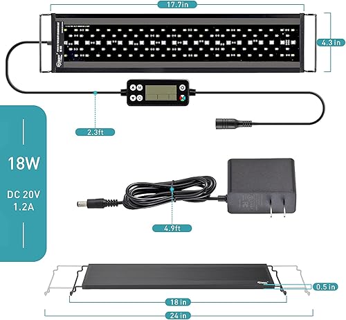 Miniatura 7 de hygger Luz LED de acuario de encendido y apagado automático, luz de tanque de peces de espectro completo con monitor LCD, ciclo de iluminación 247,