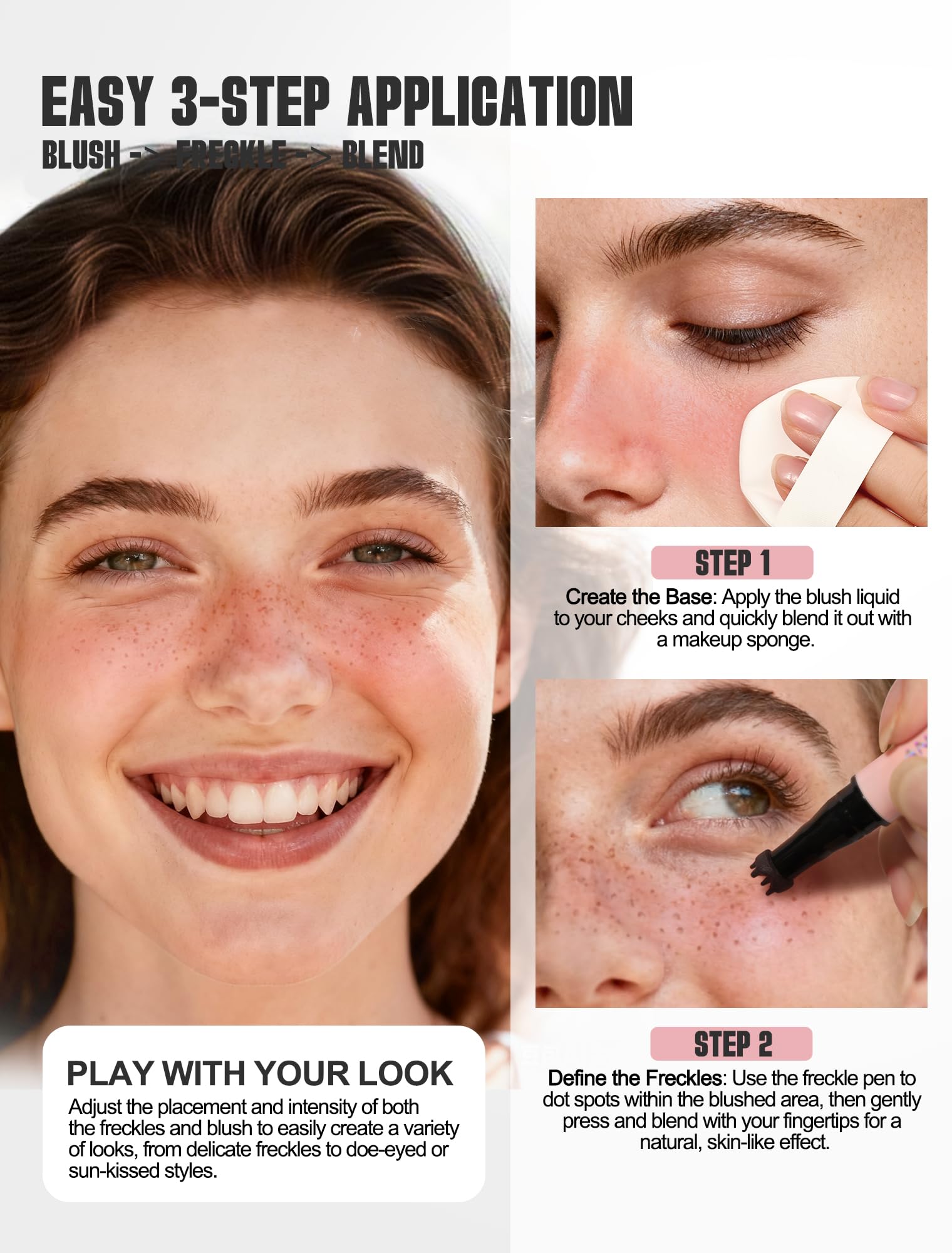 Anglicolor Penna blush per lentiggini,Pennarello per lentiggini finte 2 in 1,fard liquido rosa tenue,naturale,realistico,impermeabile,a lunga durata,ad asciugatura rapida (02 MOCHA)