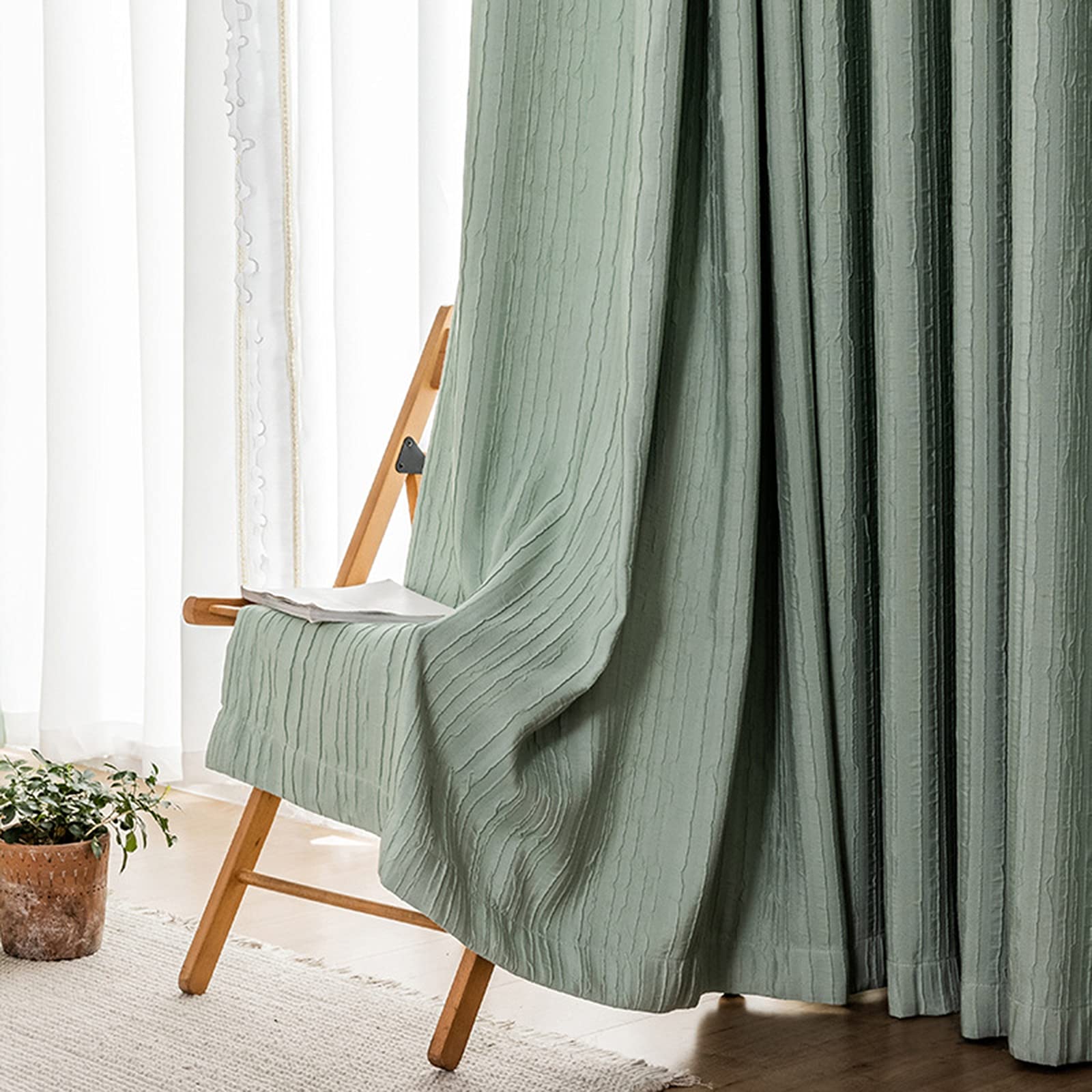 2 Paneles Cortinas Opacas Estilo japones Lápiz Pliegue Cortina Blackout Lápiz Pliegue para Salón Habitación y Dormitorio,Verde,W140xL270cm