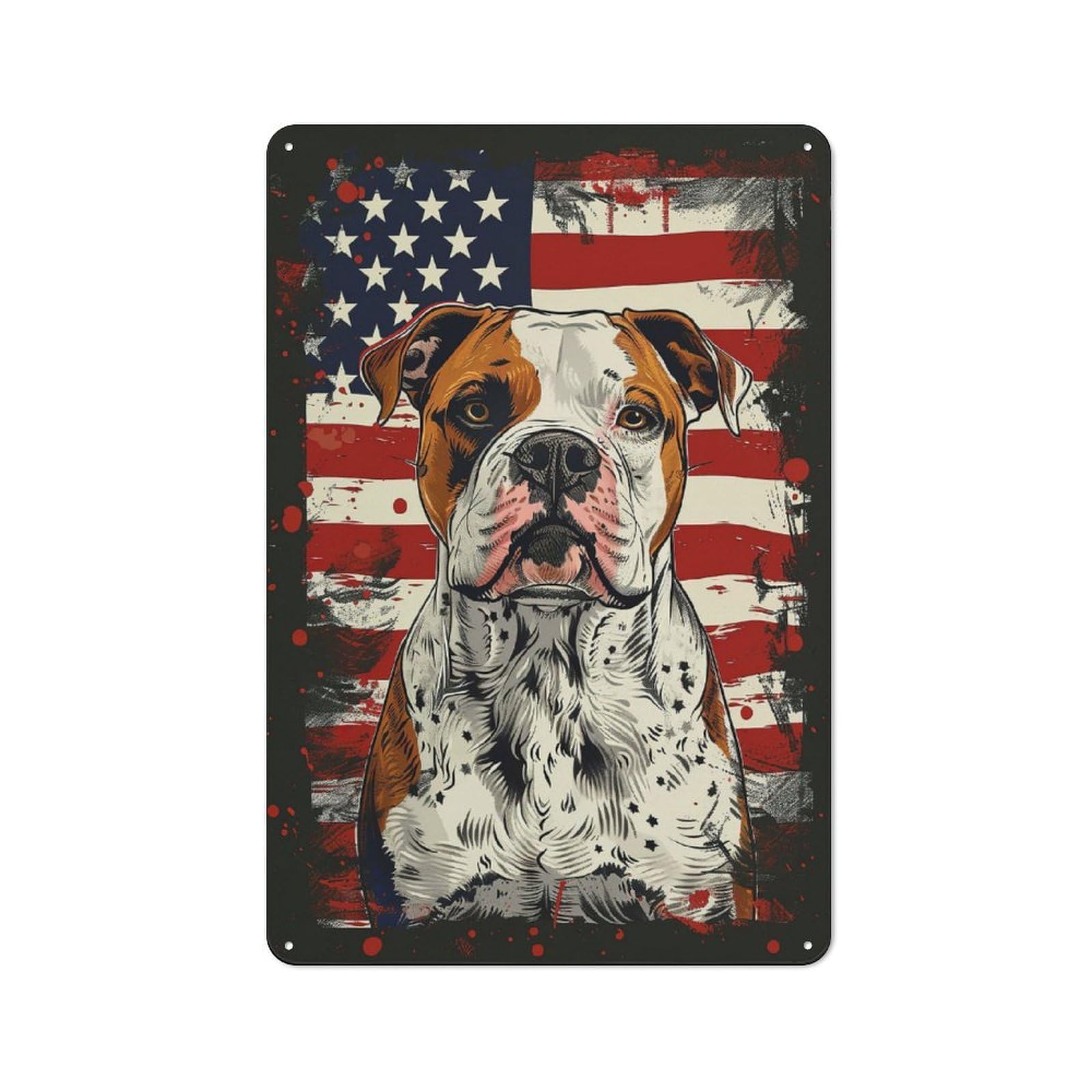 Junmoney Style-7 Tin Wall Plaque 30X20cm With American Bulldog America For Hallway Wall, A Decorative Metal Sign For Hallways And Entrance Areas