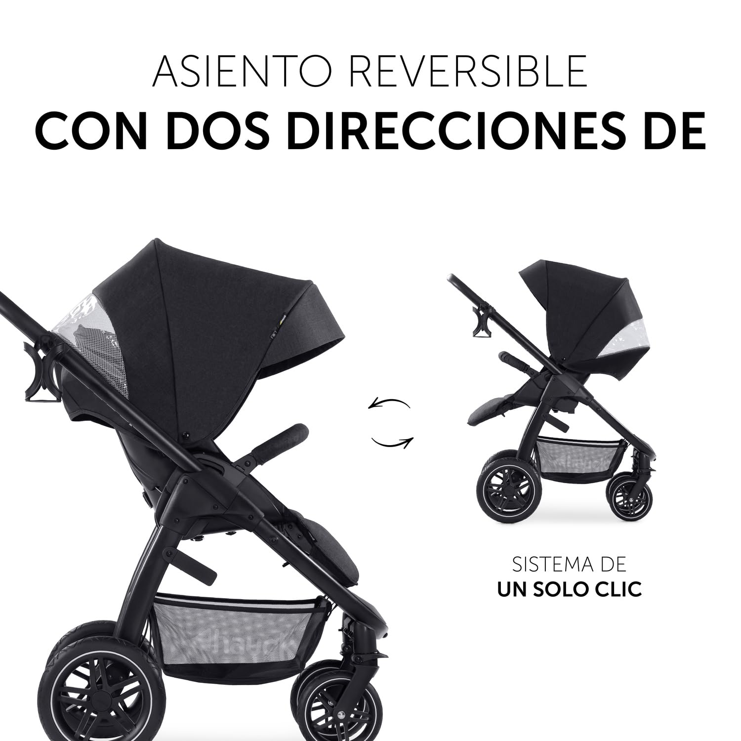 hauck Carrito Bebé 2 en 1 Saturn R Duoset - Capazo desde el Nacimiento - Silla de Paseo 22 kg Reversible y Reclinable - Altura Regulable - Compacto - Cesta Grande -Negro