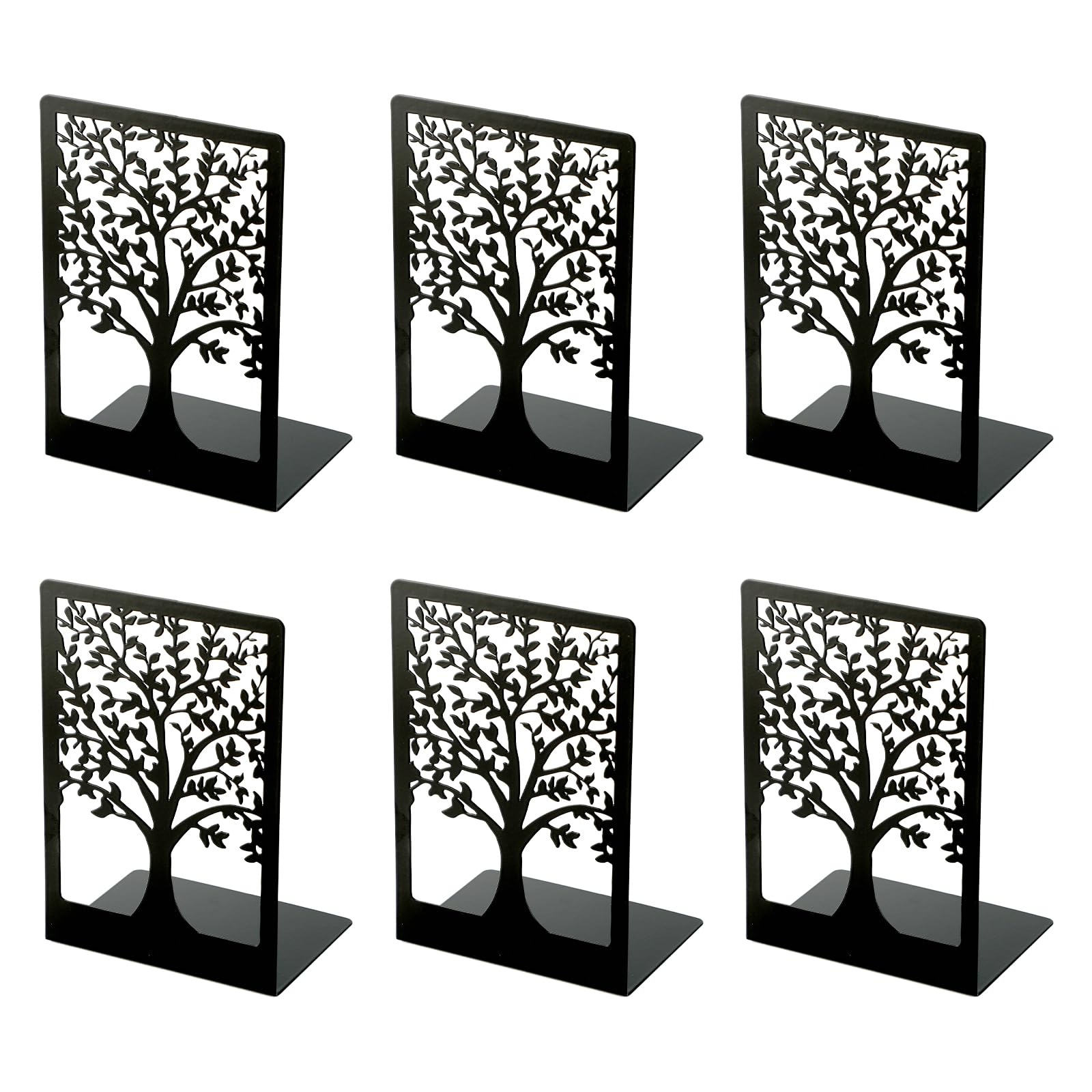 Sujetalibros de metal negro con patrón árbol de la vida 18x12x8 cm para oficina hogar