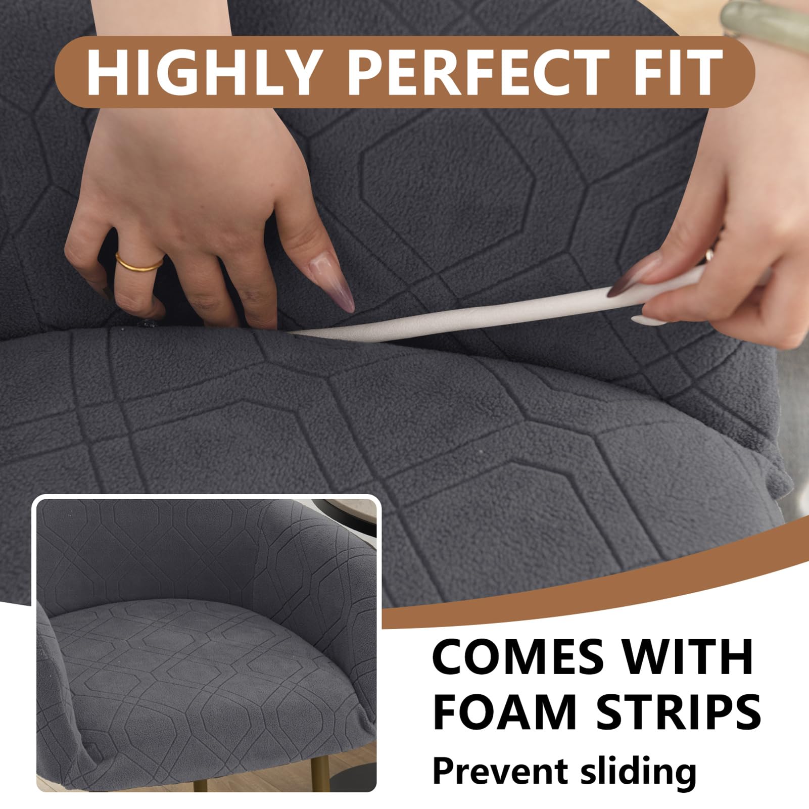 Stuhlhussen mit Armlehne, Jacquard Stretch Stuhlbezug Universal, Schonbezug für Esszimmerstühle, Polsterstühle, Küche, Büro, Hochzeit & Restaurant (Dunkelgrau,2 Stück)
