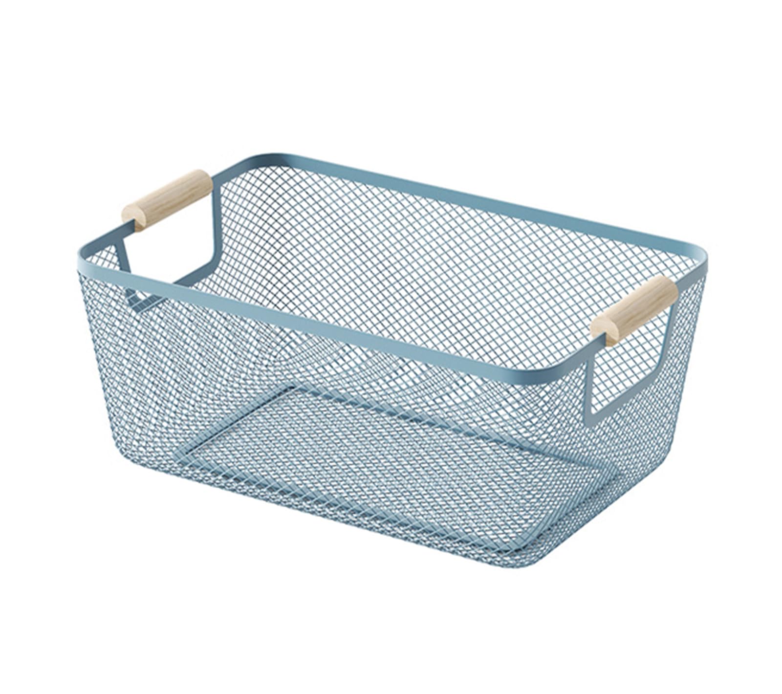 AJIODA Metal Mesh Steel Basket, Small Wire Storage Organizer Baskets Multi-function Hanging Kitchen Basket with Wood Handle for Kitchen Bathroom