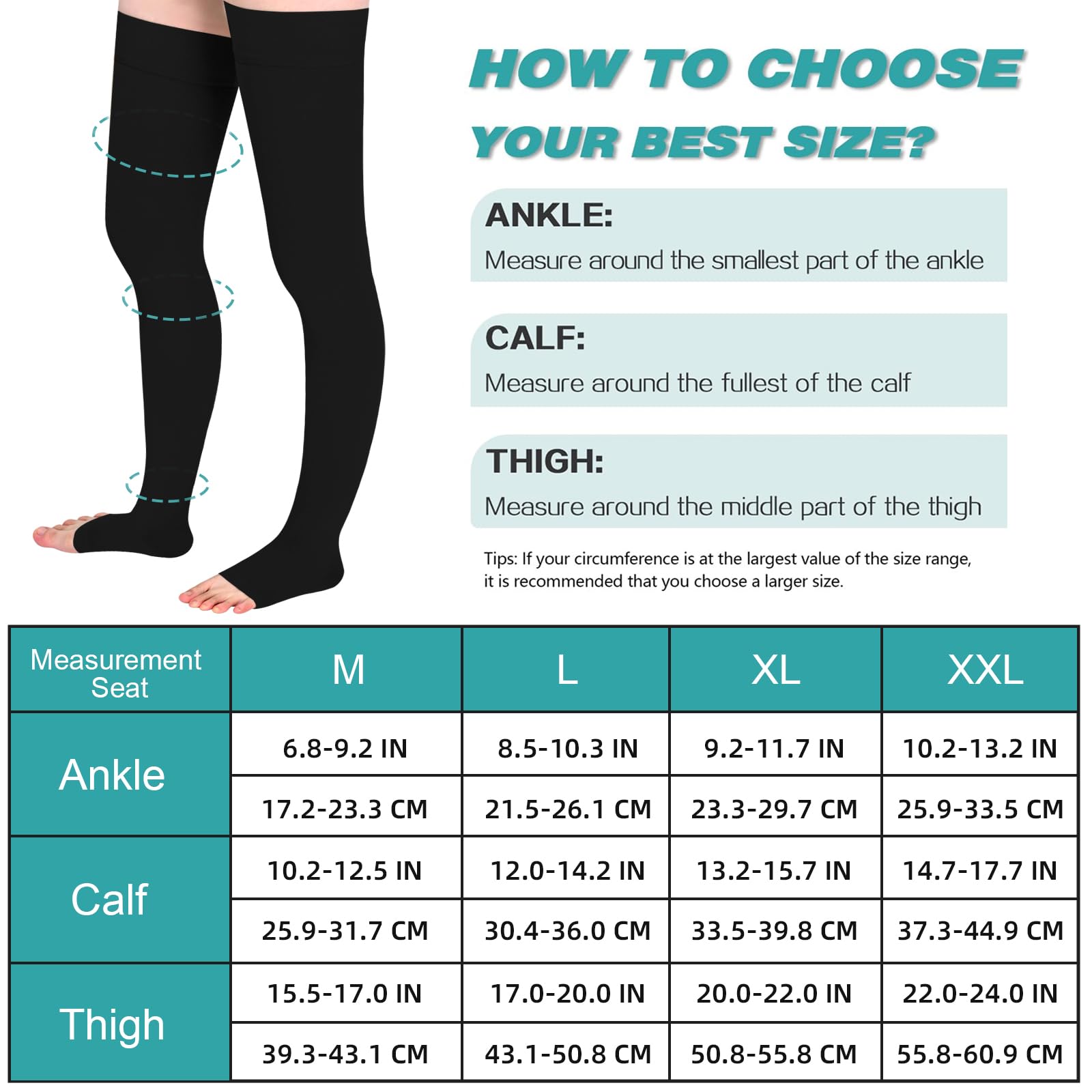 2 paia di calze a compressione mediche da uomo e da donna, 20-30 mmHg, classe II, coscia, calze a compressione per viaggi aerei, supporto graduato per vene varicose