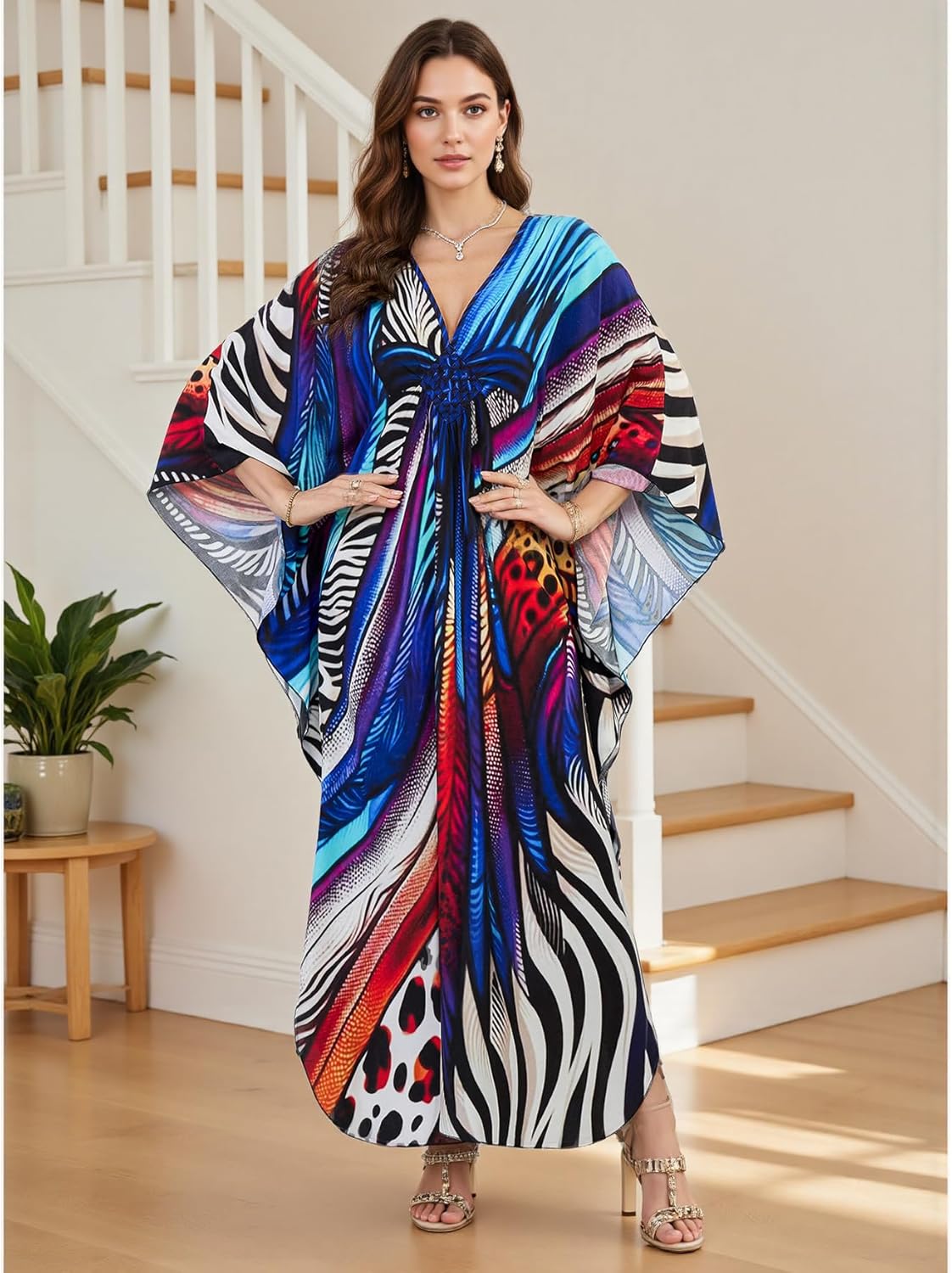 Kaftan Dresses for Women Plus Size Flowy Cover Up Batwing Sleeve Beach Dress Swimsuit Loungewear Lightweight Maxi - Image 4