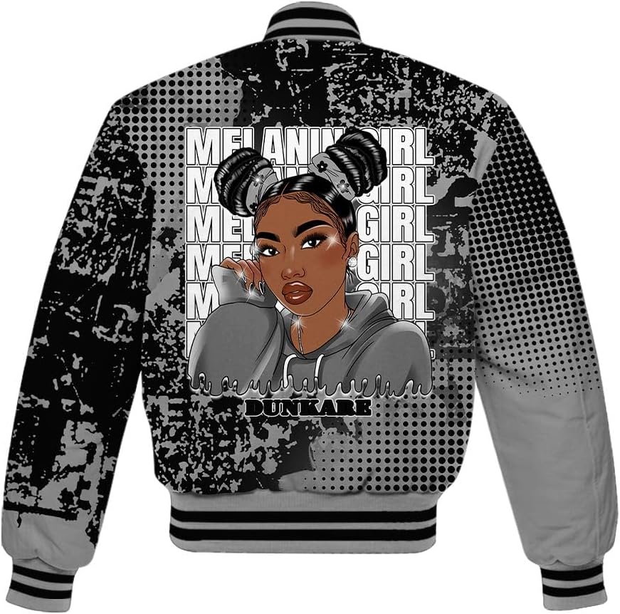 Dunkare Black Wolf Grey 12s Varsity Jacket, Streetwear Varsity Jacket, Melaninn Unique Glitch Dot Varsity Jacket Unisex