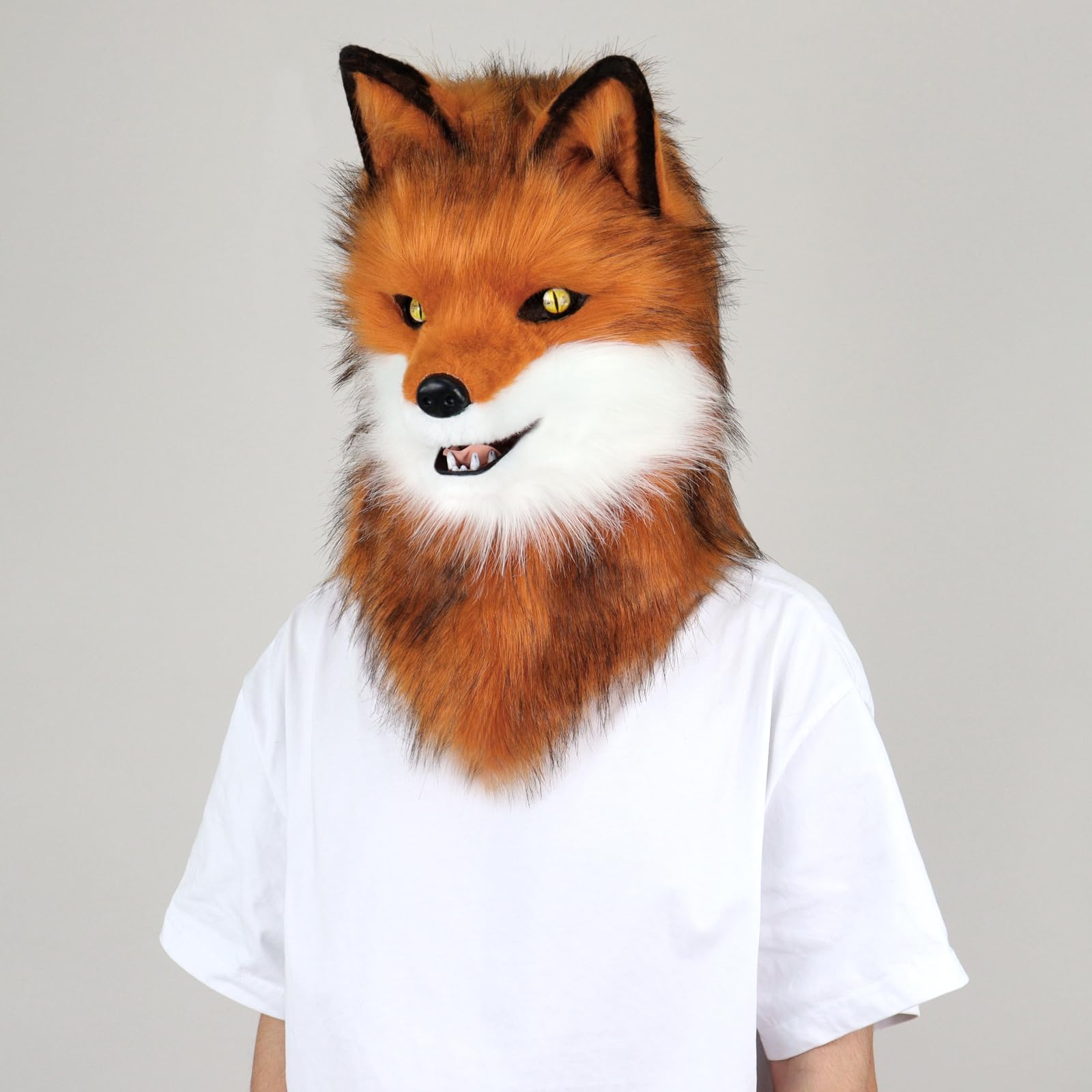 PPFINE Animal Faux Fur Wolf Dog Furry Full Head Mask Cosplay Costume Accessories for Halloween Party, Foxwhite - Image 2