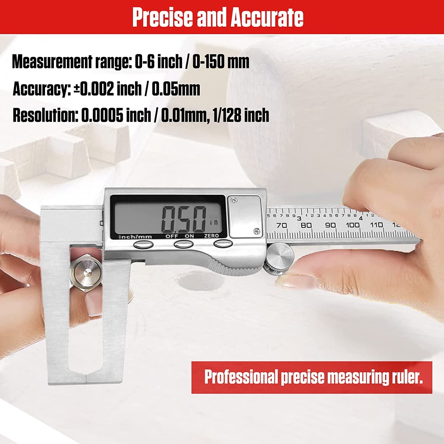 Micrómetro de rotor de freno de disco, herramienta de medición de pinza de rotor de freno de 6 pulgadas, conversión de pulgadas y milímetros, calibrador electrónico Vernier de acero inoxidable
