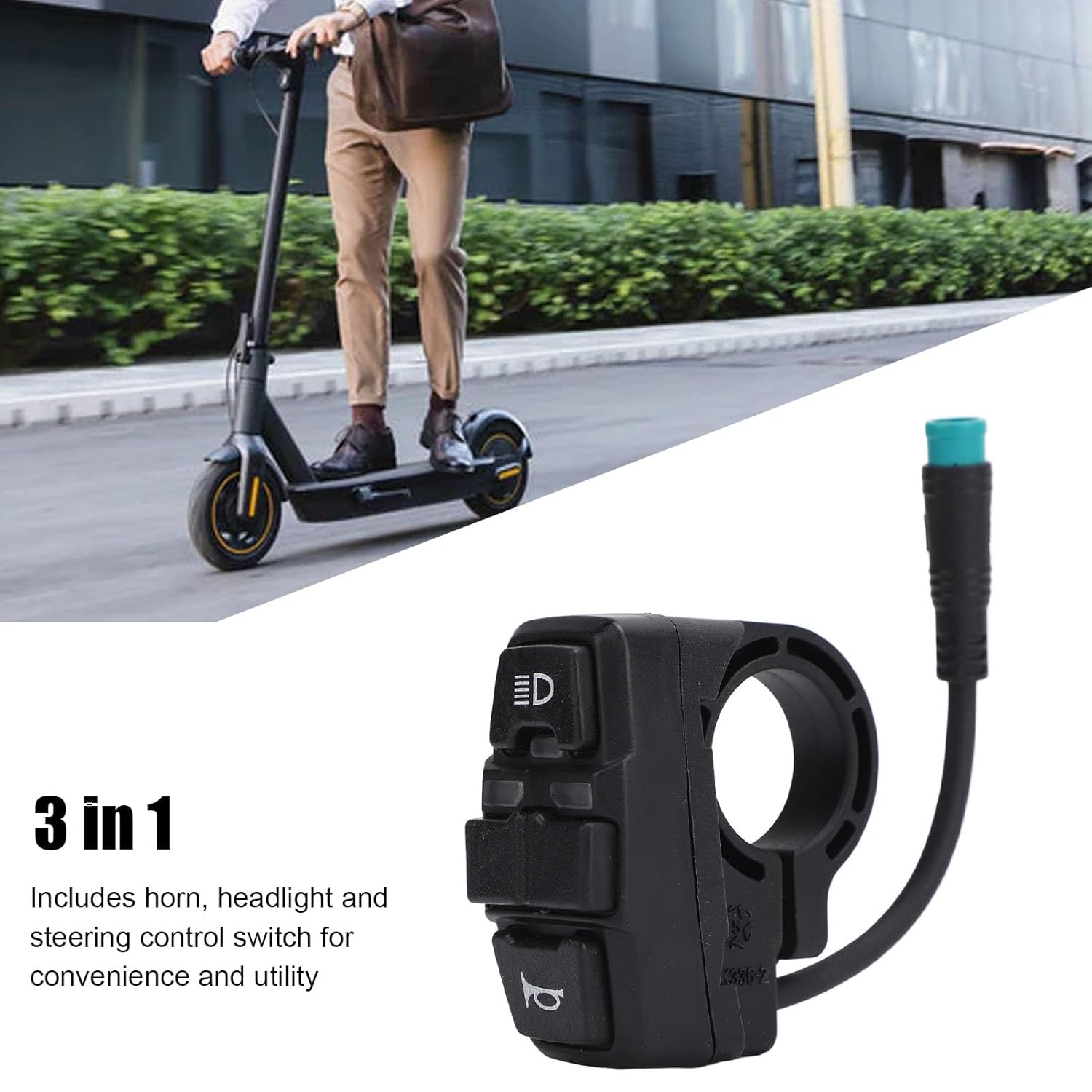 3 in 1 Ebike Switch Universal Handlebar Switch for Headlight, Horn &Turn Signal Compatible with KUGOO M5 Electric Scooter, ABS Lightweight Control (Black)