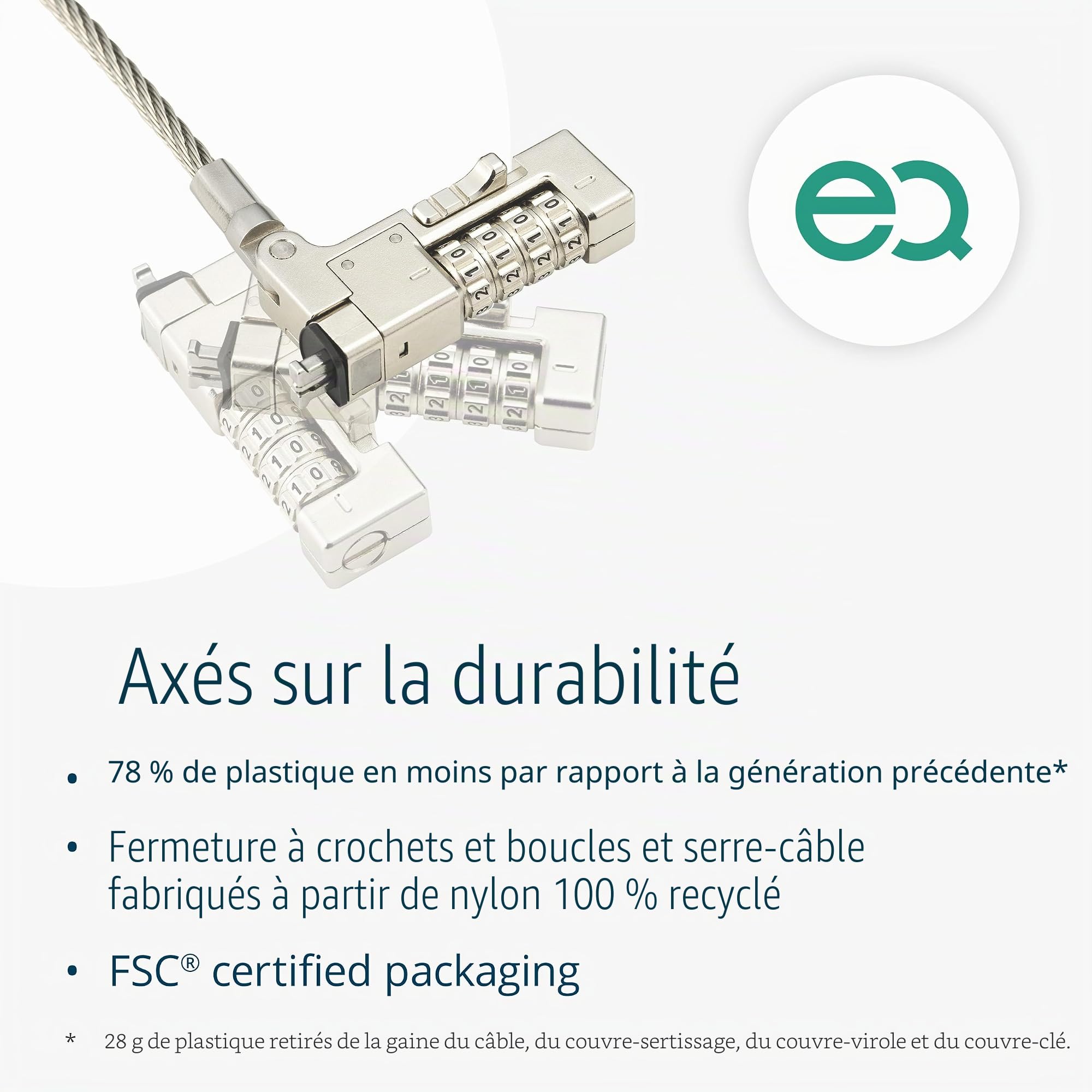 Kensington NanoSaver 2.0 EQ Combination Laptop Lock (réinitialisable), câble de Verrouillage de sécurité Informatique, Compatible avec HP, Lenovo et d’Autres appareils à Fente Nano Lock (K65090WW)