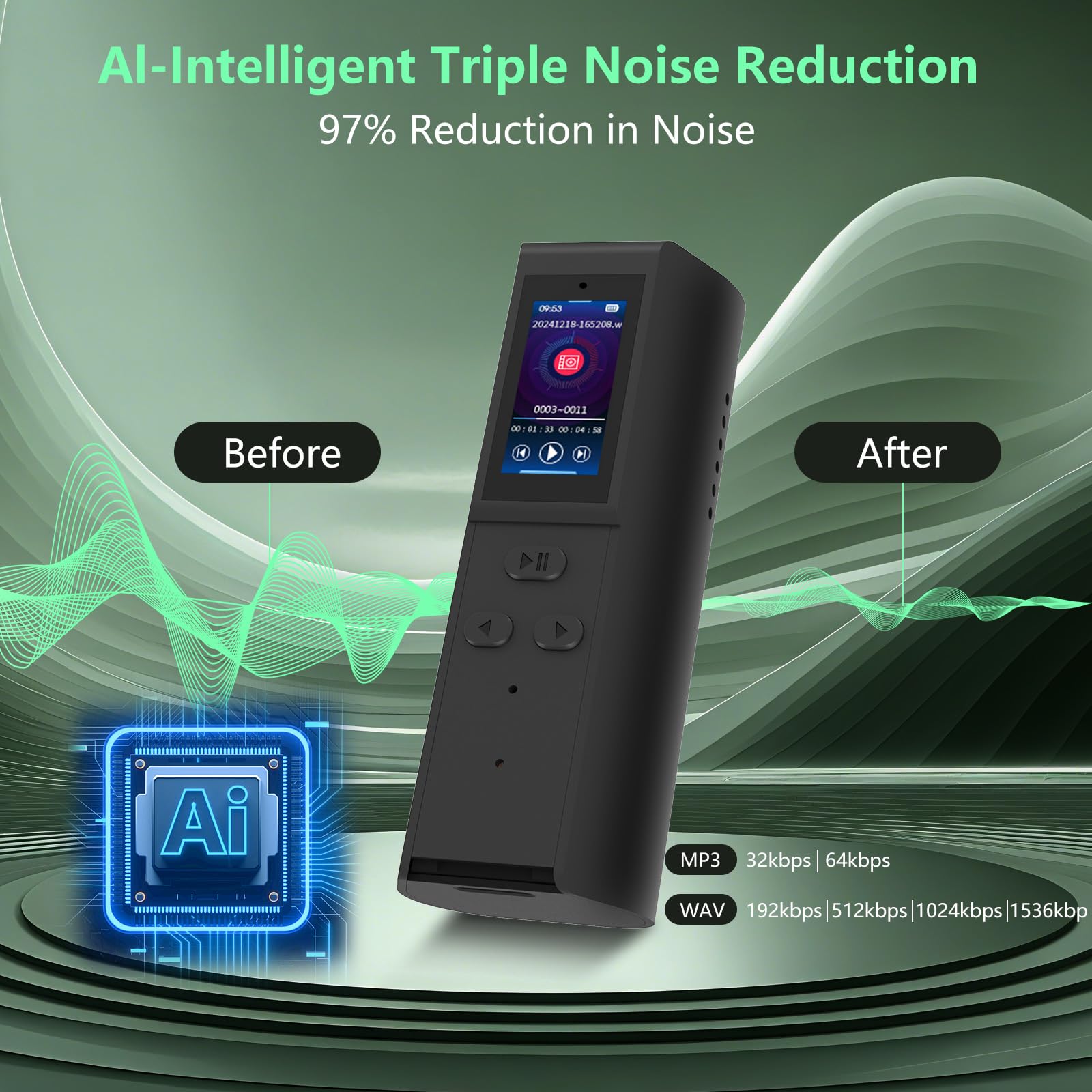【128GB Digitales Diktiergerät mit Wiedergabe】Magnetischer Audiorecorder mit AI-Rauschunterdrückung, 230 Stunden kontinuierliches Aufnahmegerät, Sprachaktivierter Recorder für Vorträge Meetings