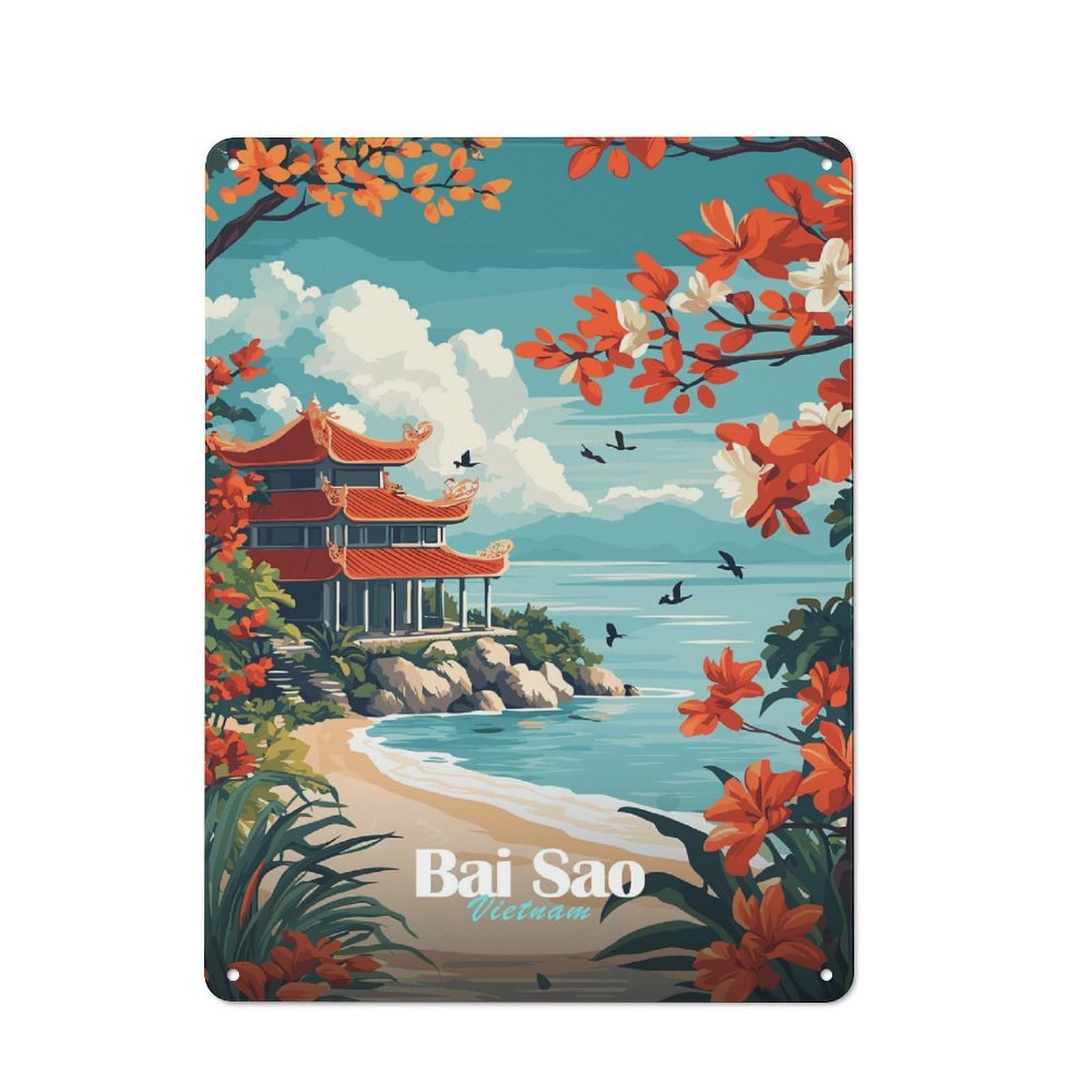 Junmoney Style-13 Bai Sao Vietnam Travel Retro Metal Wall Decor 40X30cm, Retro Metal Sign For Garage, Hobby Room, Office Or Man Cave