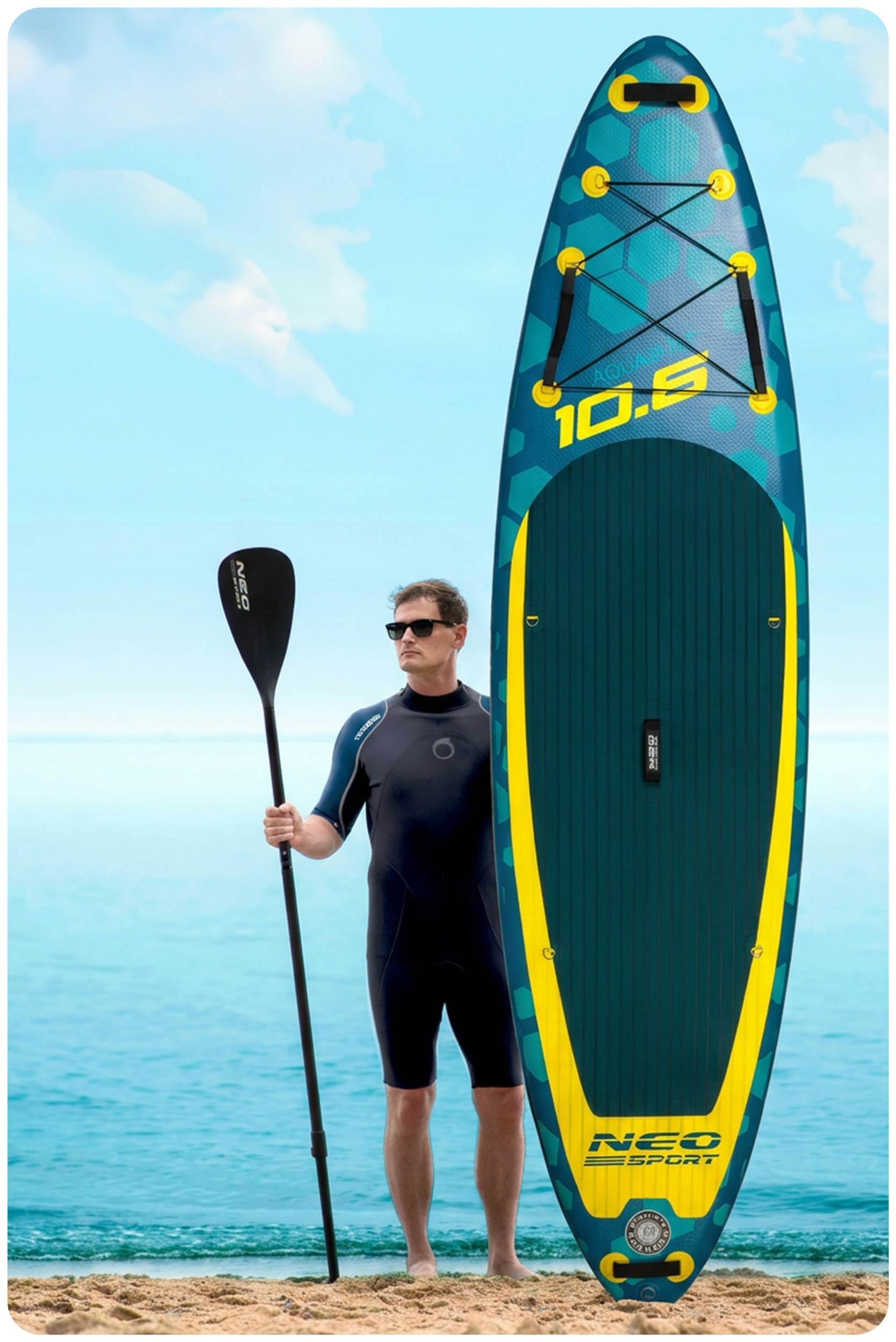 Neo-Sport Stand Up Paddle Board - SUP Aufblasbar Set - 320 cm - Mit Zubehör Handpumpe Paddel Leash Rucksack - Aquasurf 10.6 - Braun