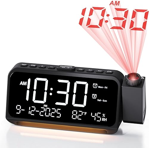 Roxicosly Reloj despertador de proyección para techo de dormitorio, 118 dB súper fuerte para personas que duermen con mucha resistencia, alarma dual