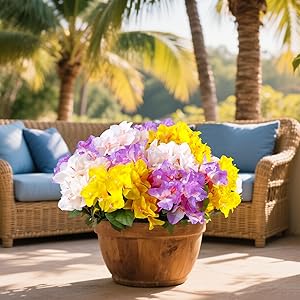 Lcuasc 6 Bundles Outdoor Faux Flowers Realistic UV Resistant No Fade Artificial Silk Bougainvillea Flowers Bush Outside Decor-Autumn Flower for Front Porch Planter, Patio, Thanksgiving Christmas