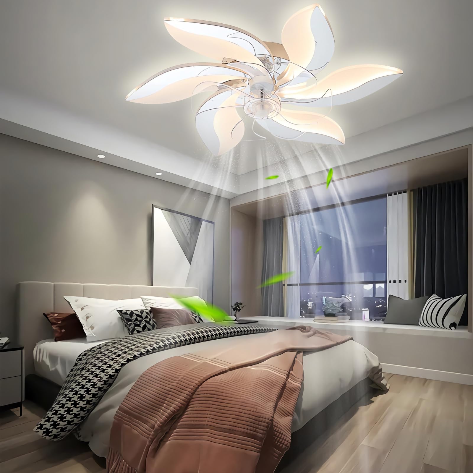 SXDMOUBK Modern LED Dimmable Ceiling Fan Light - Quiet Adjustable Wind Speed Fan for Bedroom Living Room & Dining Room - Slish Lighting Fixture with Fan Funct