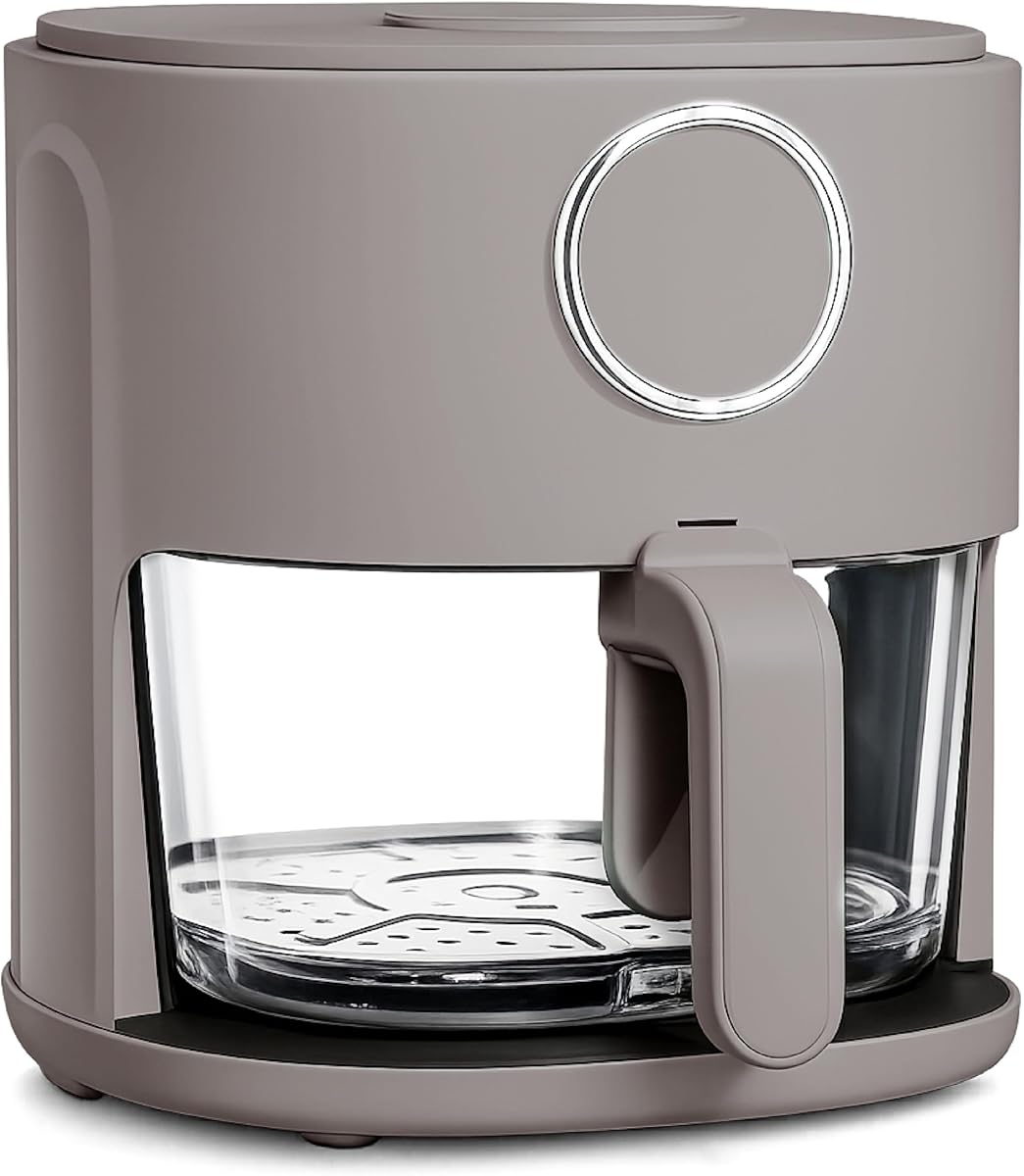 COOK WITH COLOR Colorful 1200W 4Qt Air Fryer: Glass Basket, Dishwasher Safe, 60min Timer, 6 Presets, Temp Control 175F-400F, 4 QT, Goat/Mink