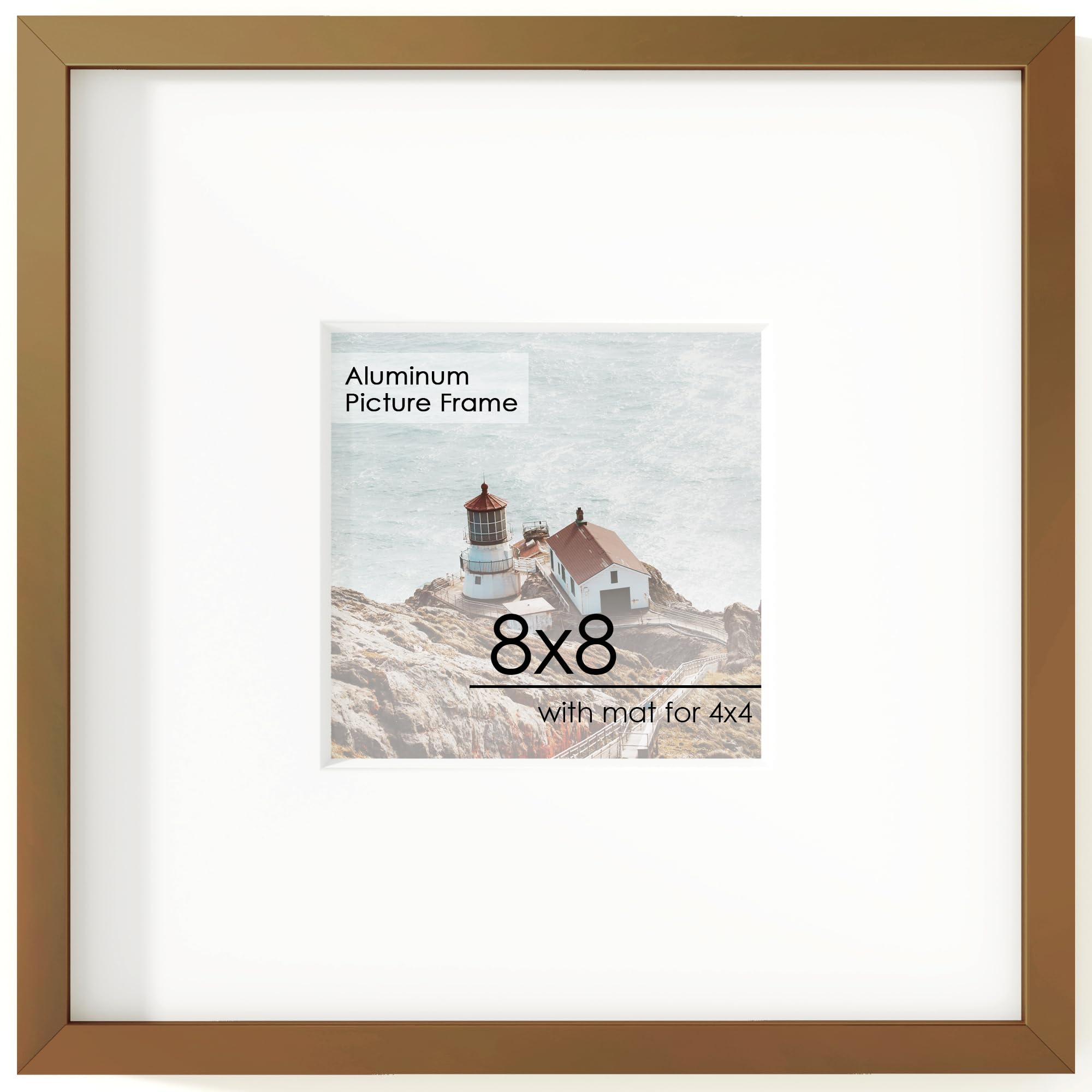 FLYJOE 8x8 Metal Square Picture Frame For Wall With Mat For 4x4, 8''x8'' Aluminum Photo Frames with HD Plexiglass For Home Decor, Minimalist Modern Poster Frame Home Wall Decor, Bronze