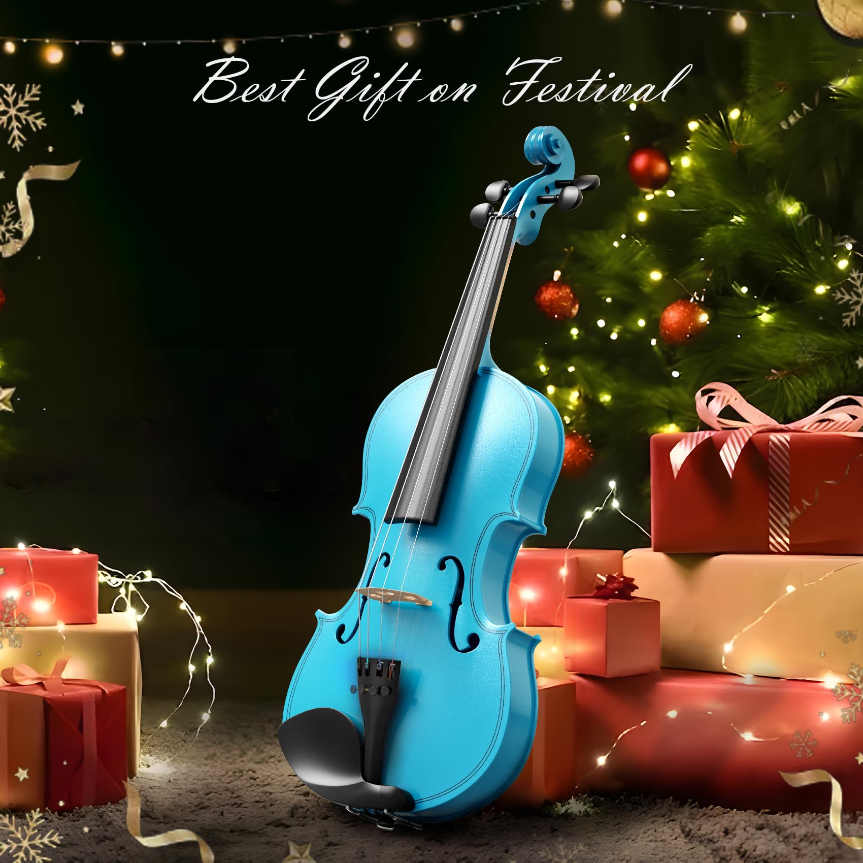 Kit violino 4/4 per principianti, violino full size per adulti, studenti, violino completo di dimensioni standard con custodia portatile, archetto, colofonia, finitura blu cielo