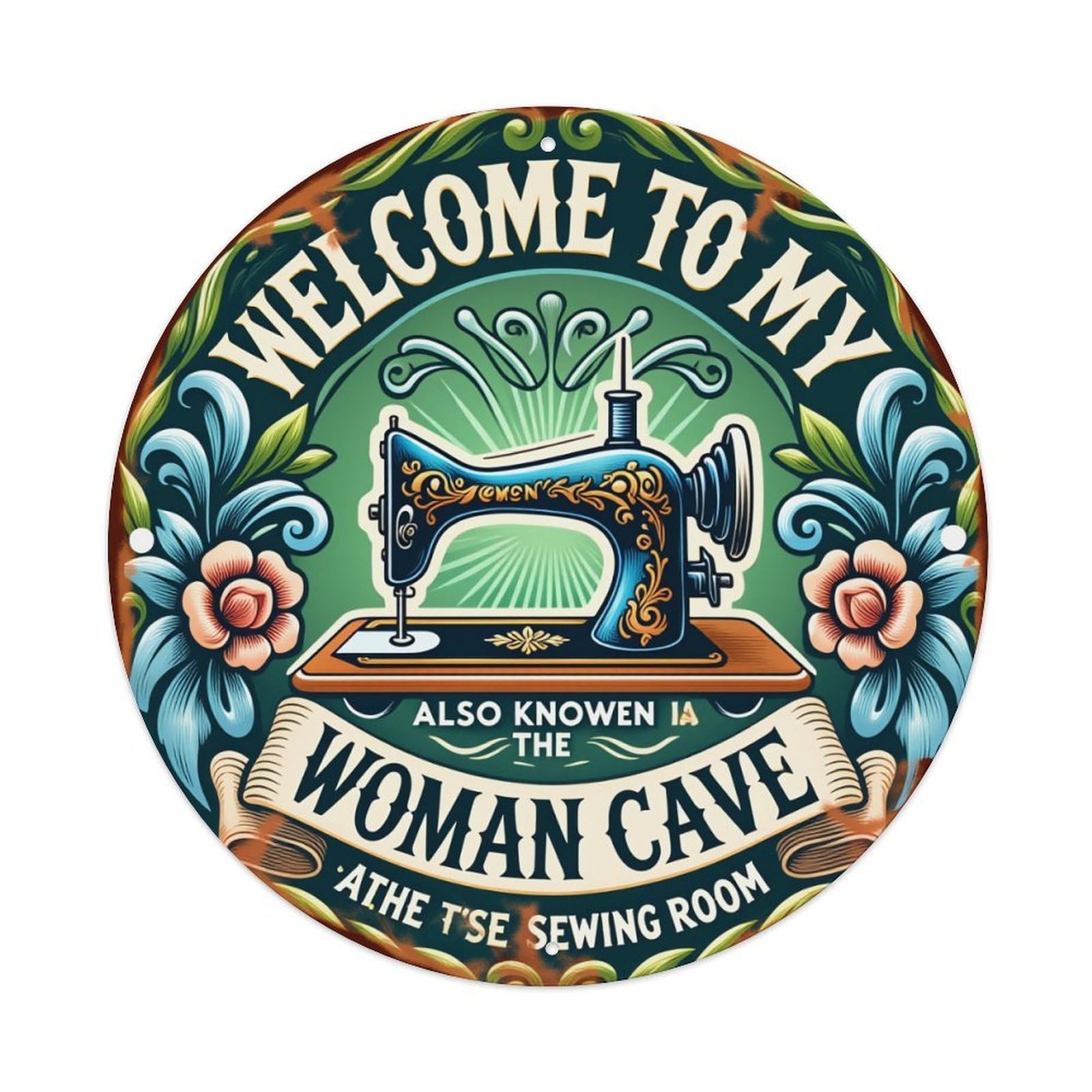 Welcome To My Woman Cave Round Tin Sign Retro Metal Sign for Cafe Bar Pub Home Game Room Gym Club Wall Decoration Vintage Metal Poster 8x8 Inch