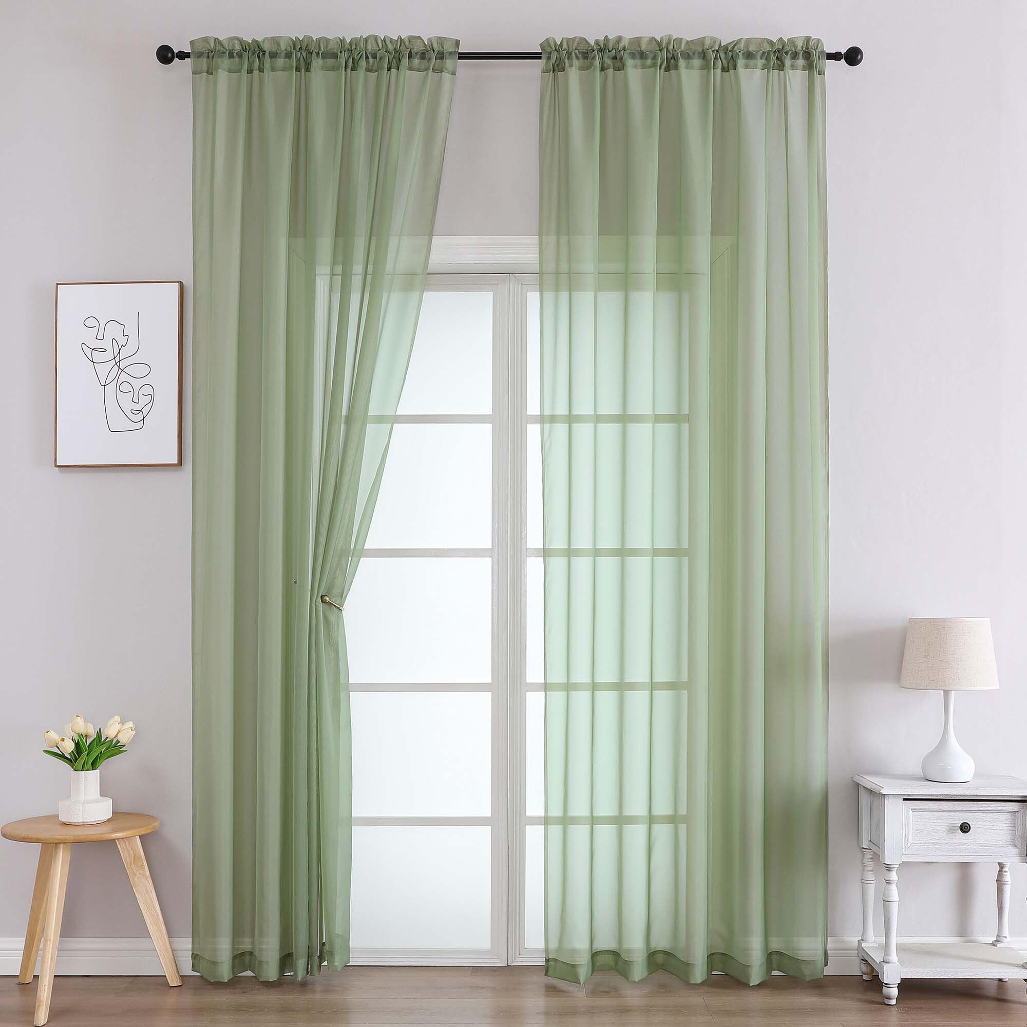 Chyhomenyc Sage Green Sheer Curtains 96 Inches Long 2 Panels, Light Filtering Green Curtains for Living Room, Soft Gentle Voile Rod Pocket Bedroom Window Drapes, 59Wx96L Inch, 2PCS — image 1