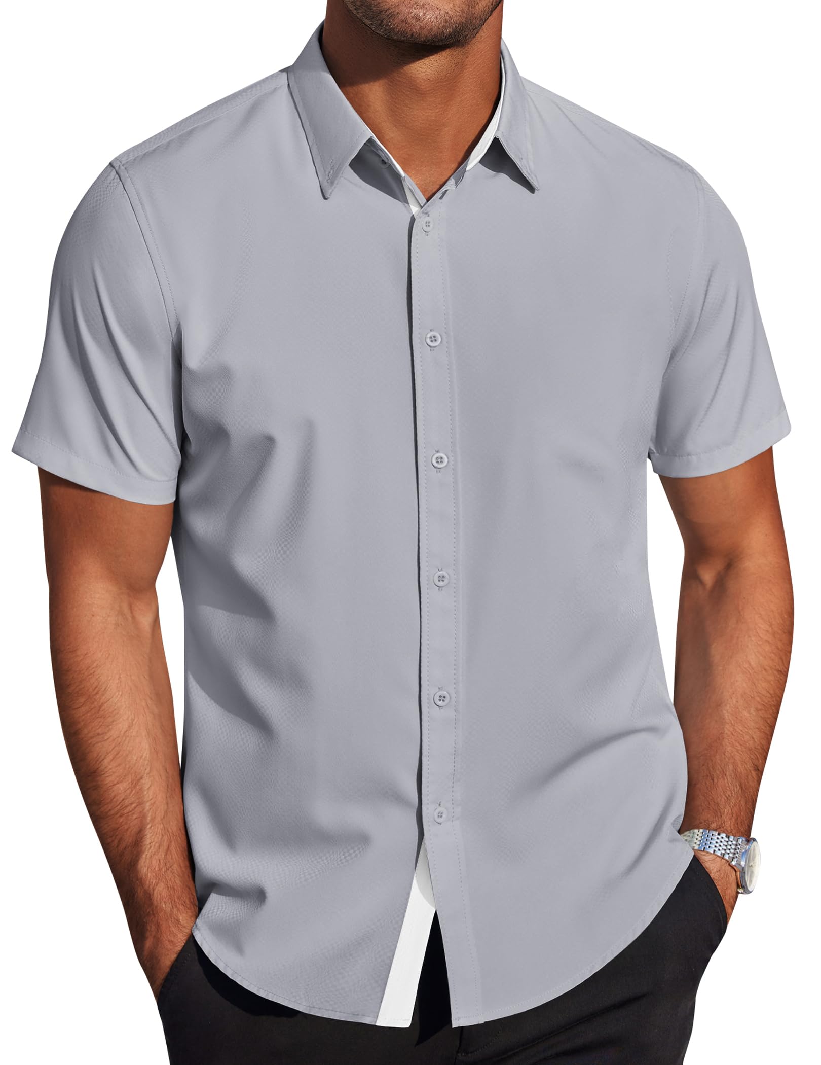 COOFANDY Herren Hemd Kurzarm Regular Fit Freizeithemd Bügelleichte Businesshemd Sommer Strand Hemden Leichte Button Down Hemd