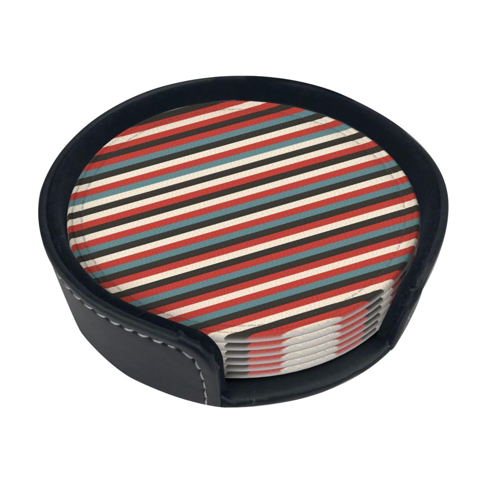Fashion Striped Print Round Coasters Set Of 6,Coaster For Tabletop Protection Home Bar Decor