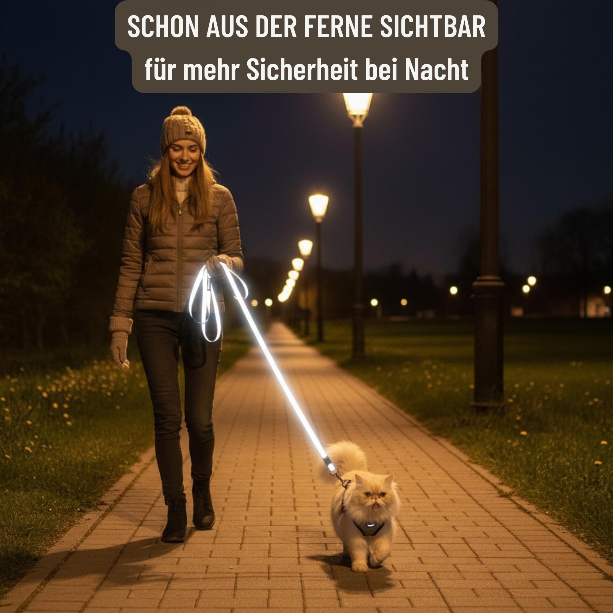 Beroni® Katzenleine lang 3m, 5m stark reflektierend stufenlos verstellbar, Leine für Katzen schwarz für Halsband und Katzengeschirr Balkon, Garten und Auto (5 Meter)
