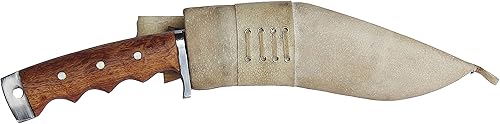 Miniatura 4 de Guardia Kukri afgano de 8 pulgadas, hecho a mano, acero al carbono, mango de palisandro con quilon, funda de cuero beige con espiga completa Gorka