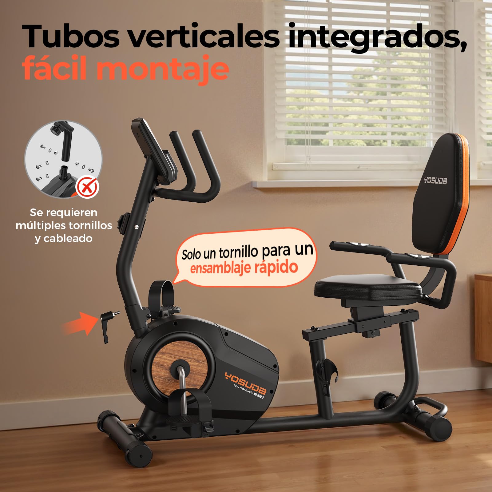 YOSUDA Bicicleta Estática Reclinada Doméstica – 16 Niveles Resistencia Magnética, Silenciosa, Asiento Ajustable, Montaje Fácil, Pantalla LCD, Sensores Pulso, Hasta 160kg, Bici estatica con respaldo
