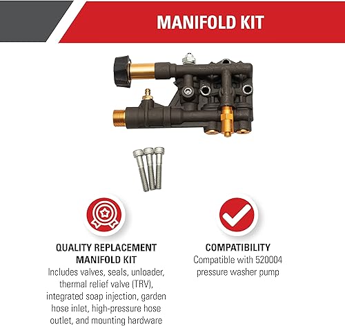 Miniatura 2 de Simpson Cleaning 7110163 - Kit de reemplazo de colector para OEM Technologies 520004 Bomba de lavado a presión de leva axial, color negro