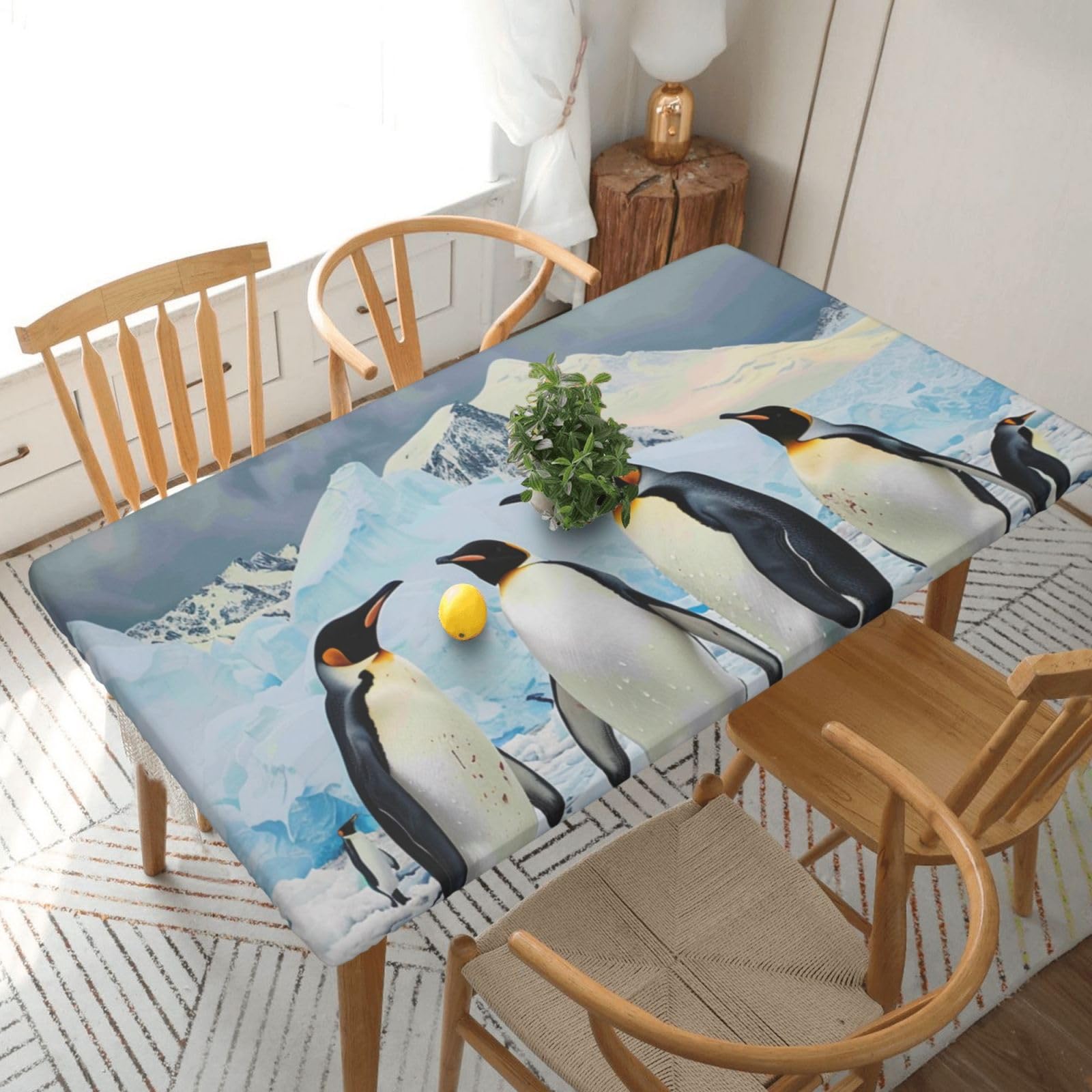 WPKJU Penguins on The Iceberg Printed Tablecloths 5ft Rectangular Table Covers Washable Polyester Decorative Table Cloth for Dining Table Picnic Wedding