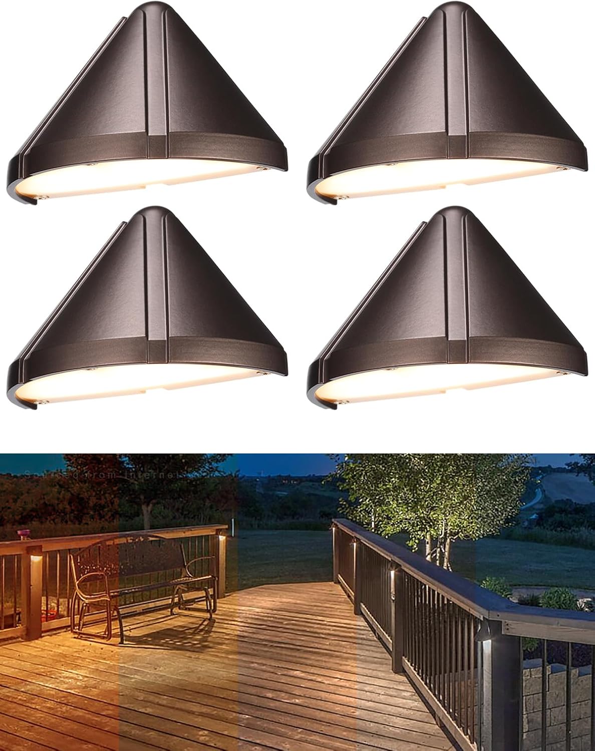 LEONLITE 5CCT Low Voltage LED Deck Light, 12-24V AC/DC Triangle Stair Railing Light, CRI90, IP65, Aluminum, Landscape Step Fence Lighting, 1800K/2700K/3000K/4000K/5000K, Oil Rubbed Bronze, Pack of 4