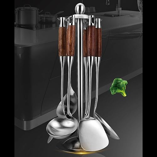 Vista 67 de Cucharón de sopa, cucharón de cocina de acero inoxidable 304, herramientas para wok con mango largo de madera, resistente al calor, plata/14.6