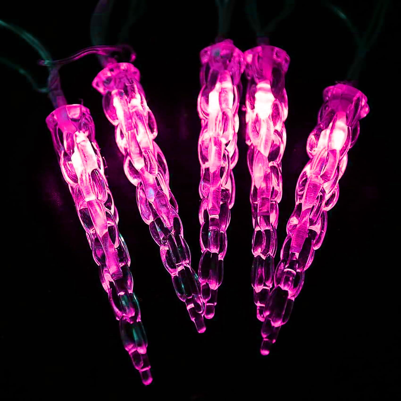 Luci a forma di ghiacciolo da esterno con telecomando, alimentate a batteria, 10M/80 LED per decorazioni invernali, natalizie, da giardino, da interno e da esterno (rosa)