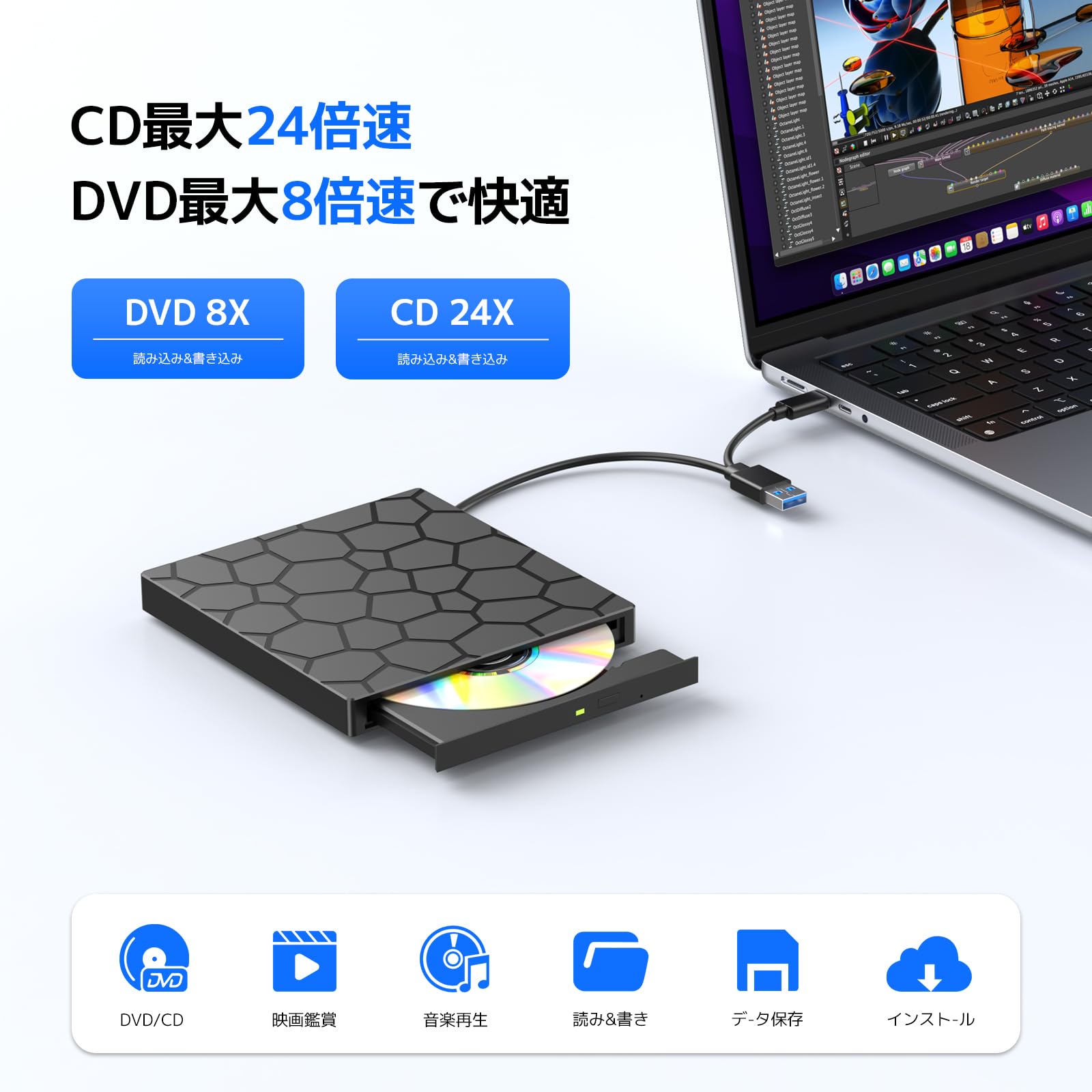 Amazon.co.jp: 外付けDVDドライブ 『2026年最新高速モデル・多機能1台