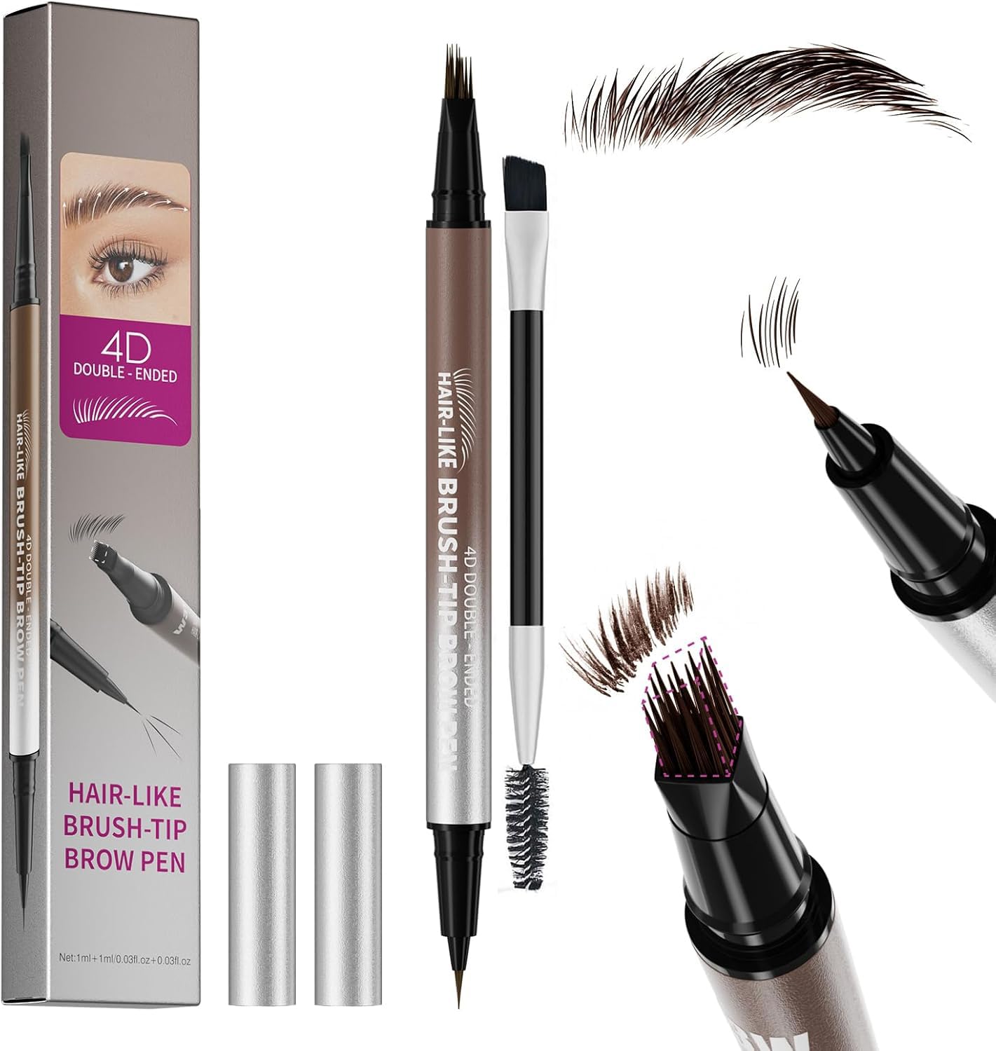 Eyebrow Pencil,2-in-1 Micro Dual Ended Eye Brow Pencil,4D Angled Square Tip Ultra-Fine Tip,Wild Nature Hair-Like Eyebrow (Dark Brown)