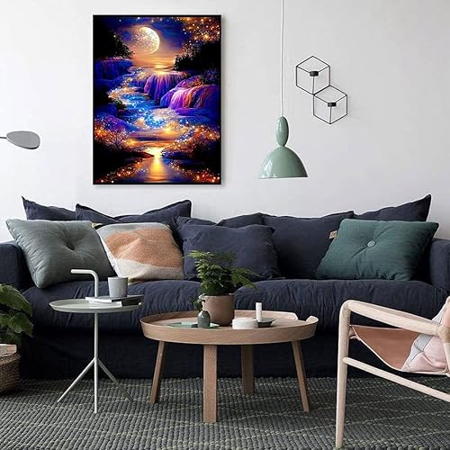 Miniatura 7 de WUSARPLY Kits de pintura de diamantes con luz de luna para adultos, kit de arte de diamantes de paisaje nocturno, pintura de puntos de diamante con