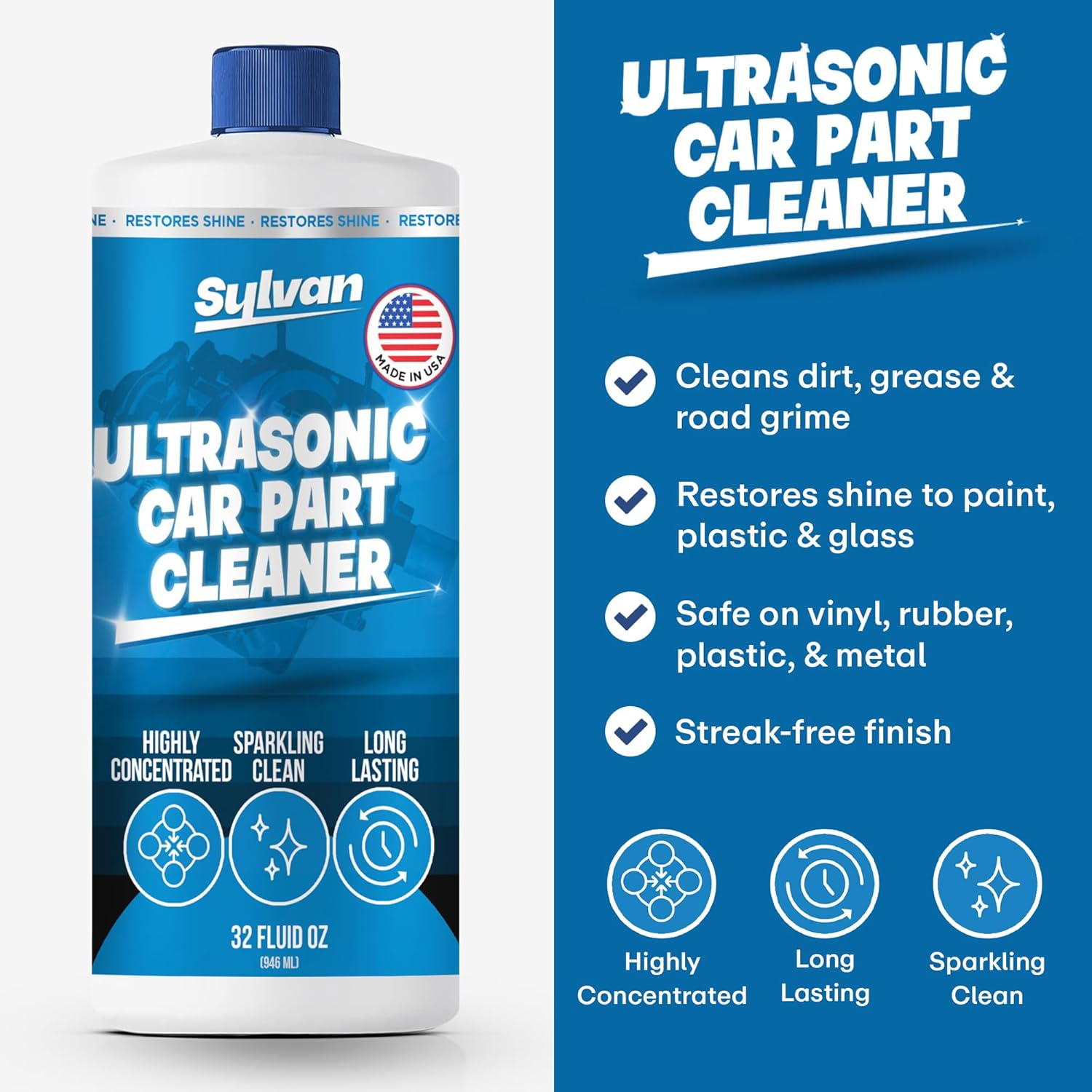 Ultrasonic Carburetor & Parts Cleaner Solution Concentrate + Free Cleaning Cloth | Makes 50 Gal. | Made in The USA | for All Ultrasonic and Immersion Machines | Cleaning Liquid | Engine Parts, Carbs