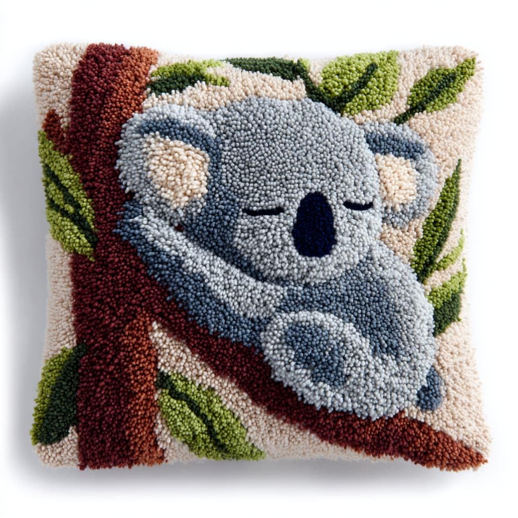 AxiangziK Latch Hook Pillow Kit for Adults,Koala 43X43Cm Handmade Embroidery Kits,Cross Stitch Sofa Cushion Cover with Crochet Yarn for Beginners and Home Decor