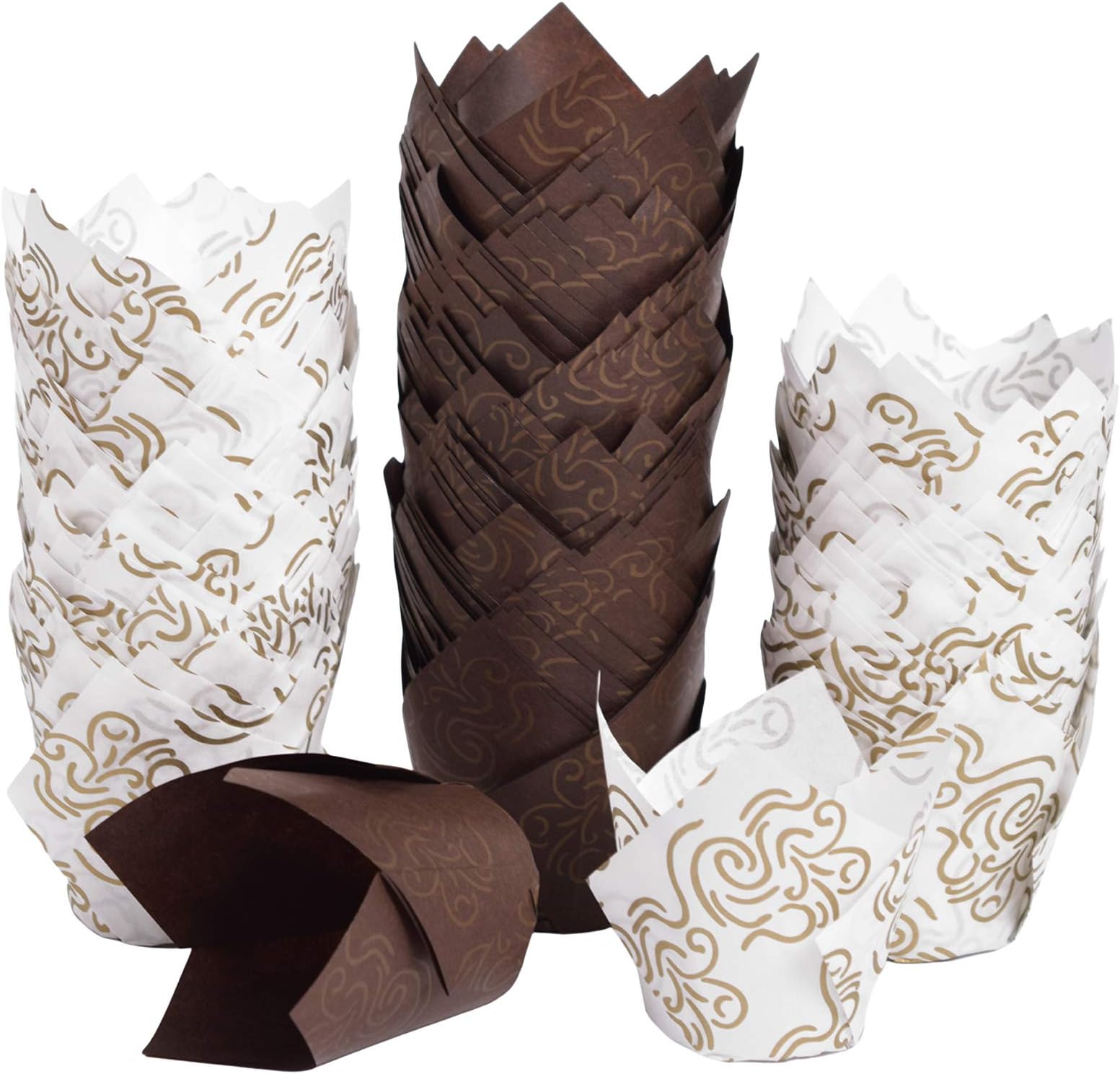 200 PCS Tulip Cupcake Liners Natural Baking Cups Paper - Muffin Wrappers Grease-Proof for Wedding Birthday Party, Standard Size (Brown)…